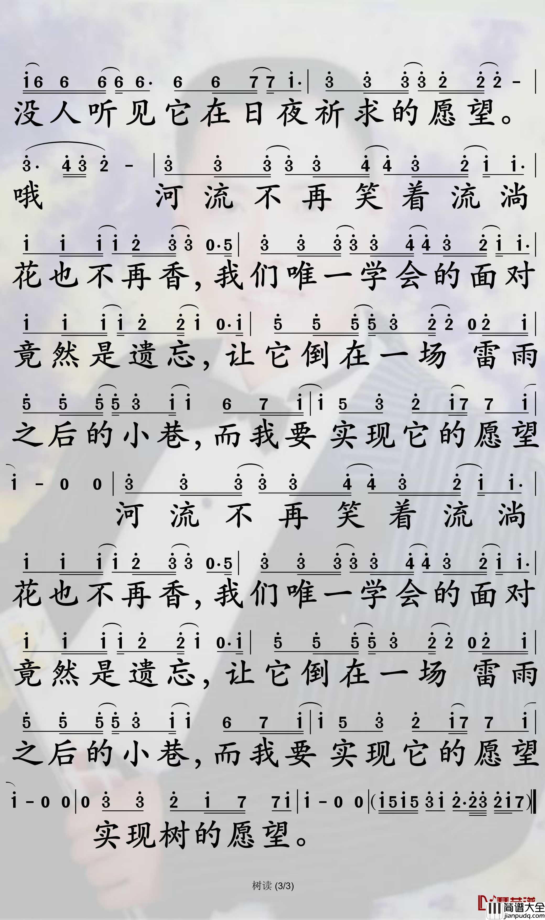 树读简谱_王俊凯歌曲_孙世彦曲谱