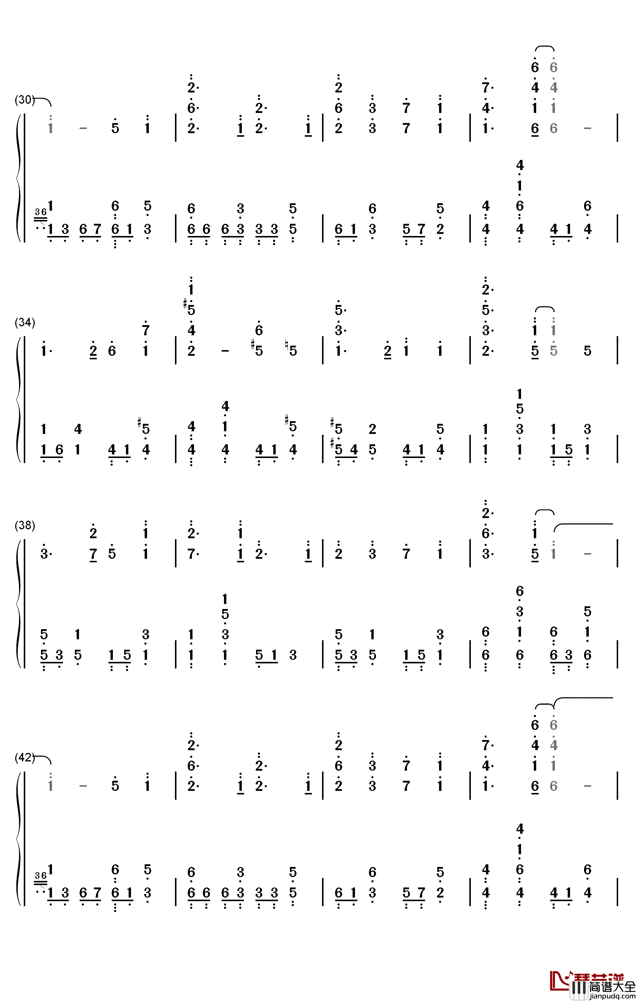 しわ钢琴简谱_数字双手_GUMI