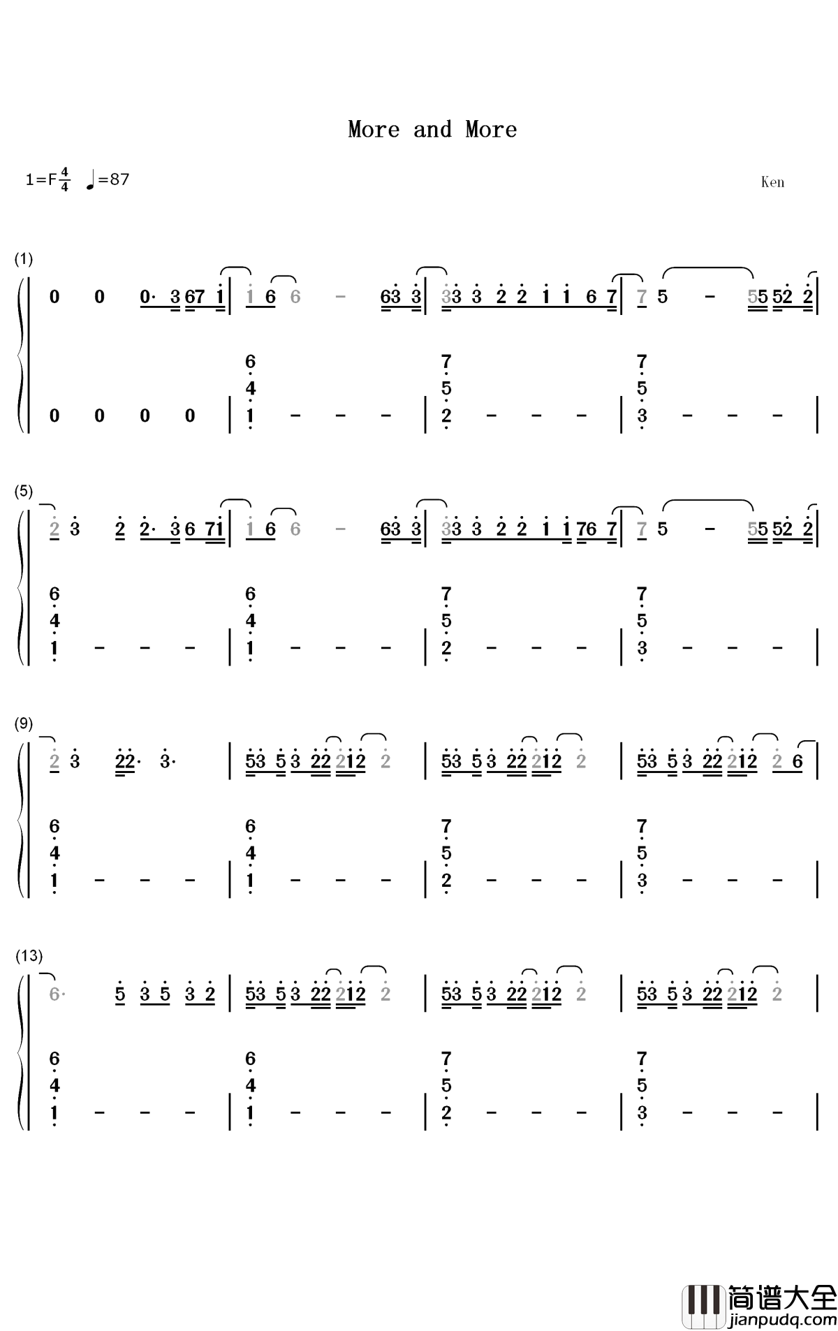 More_and_More钢琴简谱_数字双手_TWICE