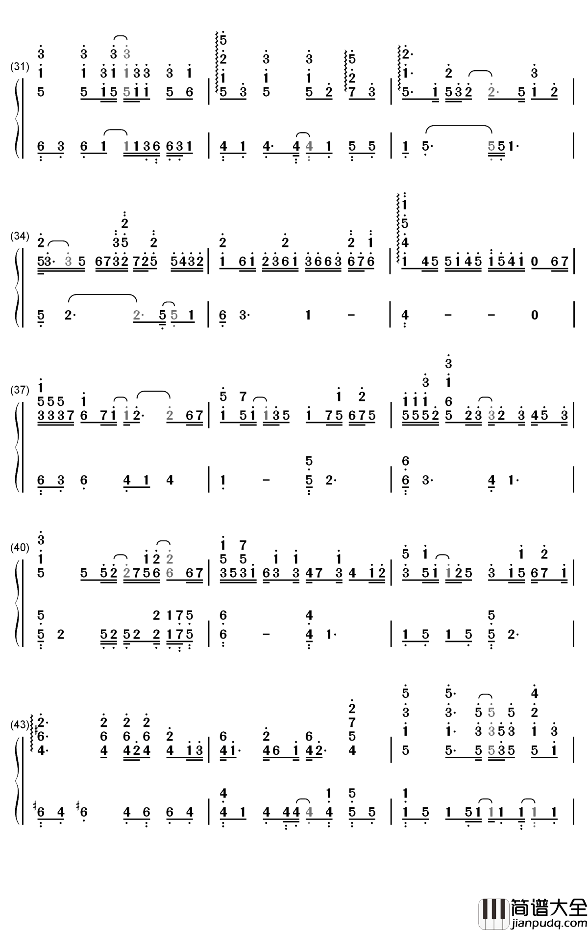 骂醒我钢琴简谱_数字双手_周汤豪