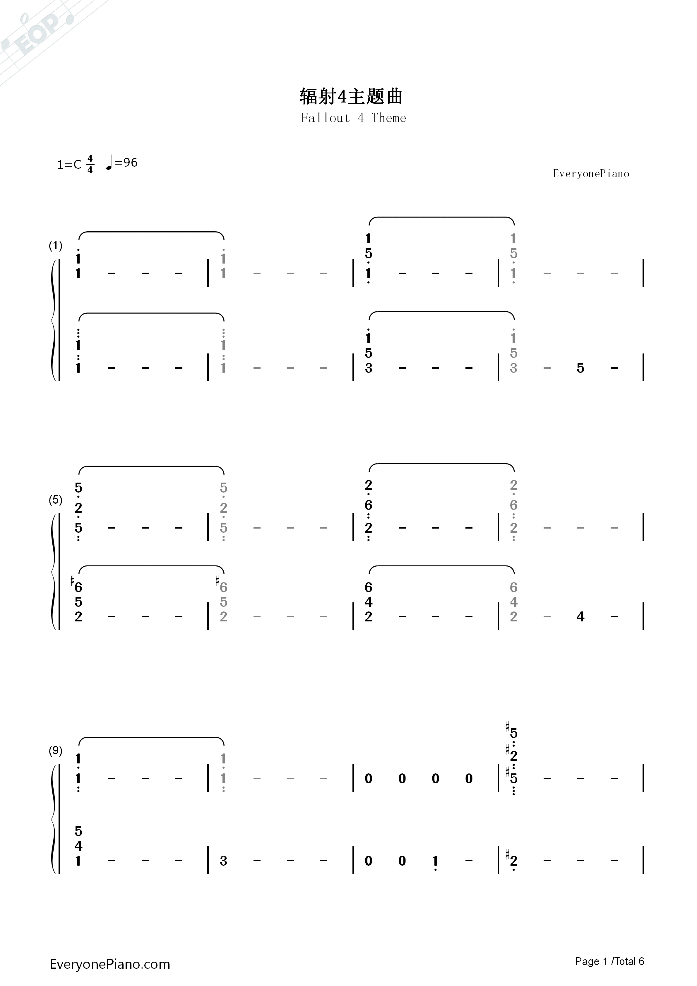 辐射4主题曲钢琴简谱_Inon_Zur演唱