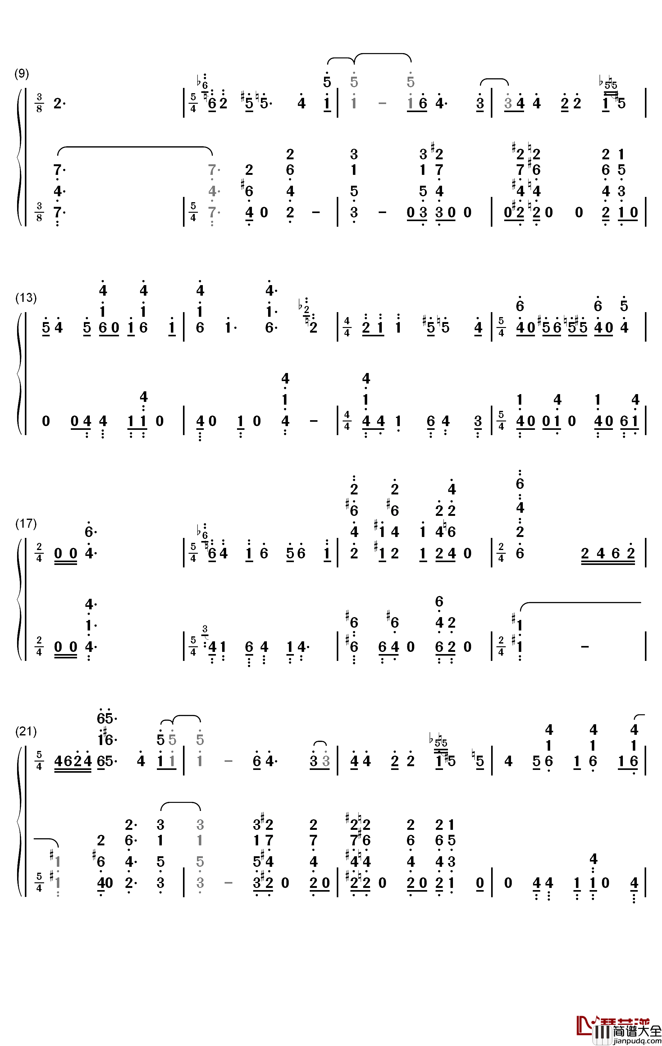 髪飾りの天使钢琴简谱_数字双手_中岛爱