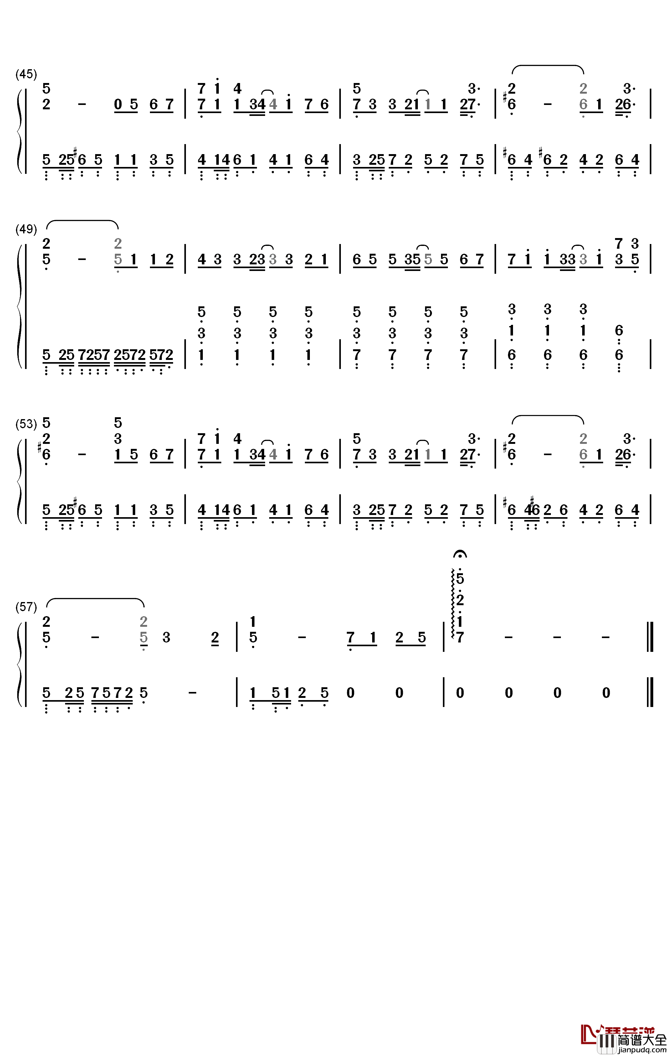 不在钢琴简谱_数字双手_韩安旭