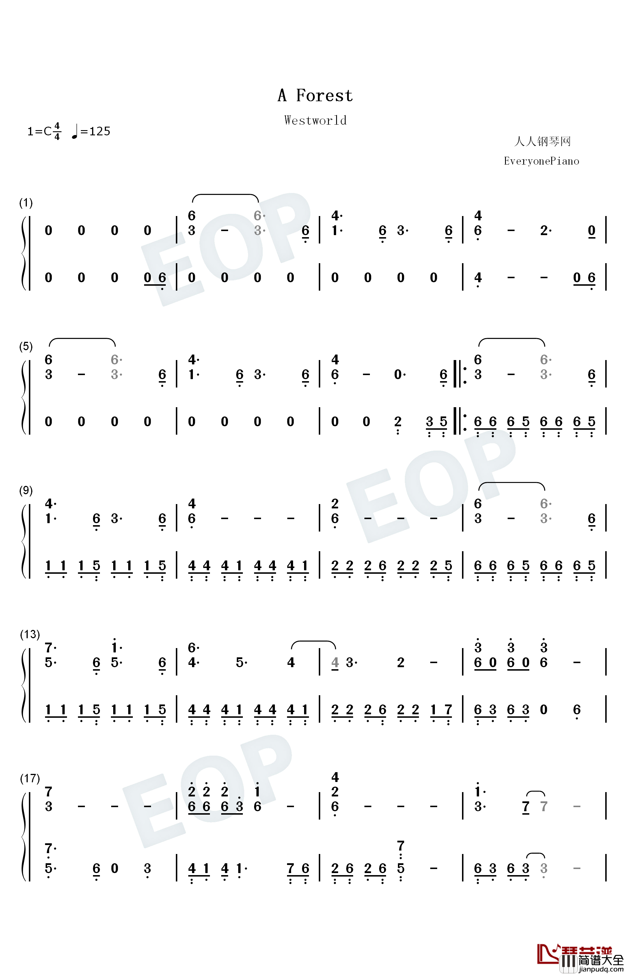 A_Forest钢琴简谱_数字双手_Ramin_Djawadi