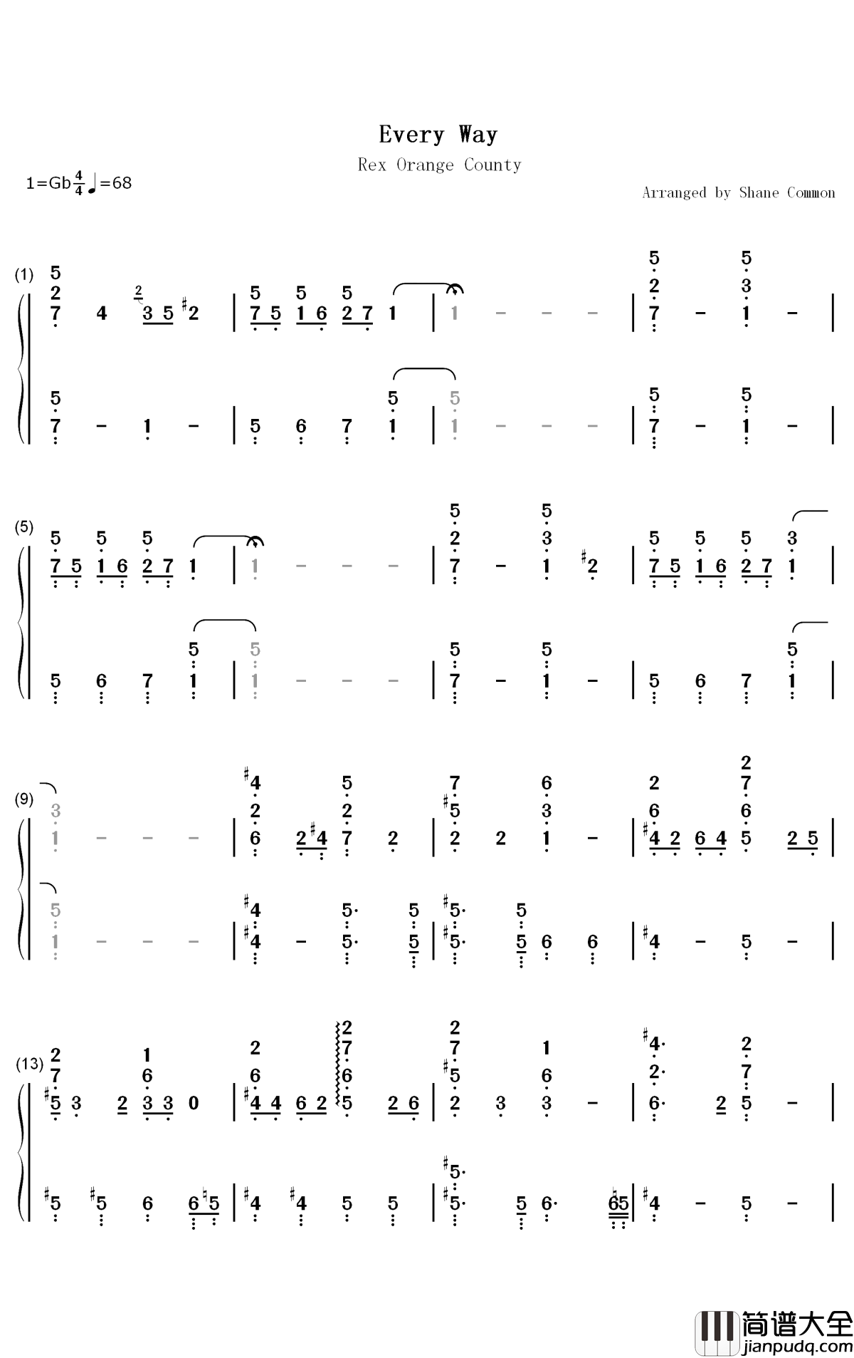 Every_Way钢琴简谱_数字双手_Rex_Orange_County