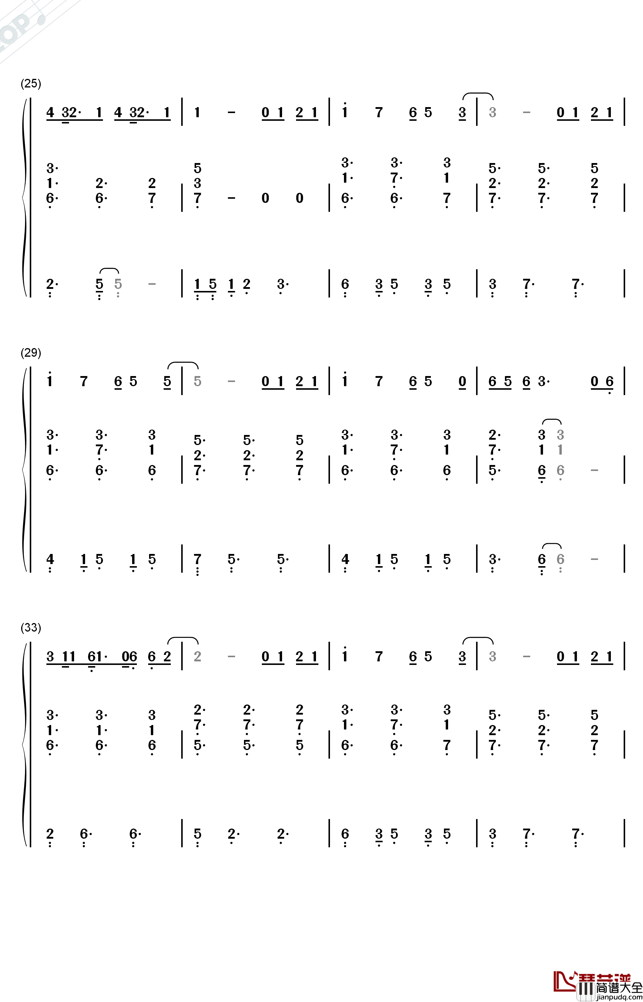 18钢琴简谱_数字双手_邓紫棋