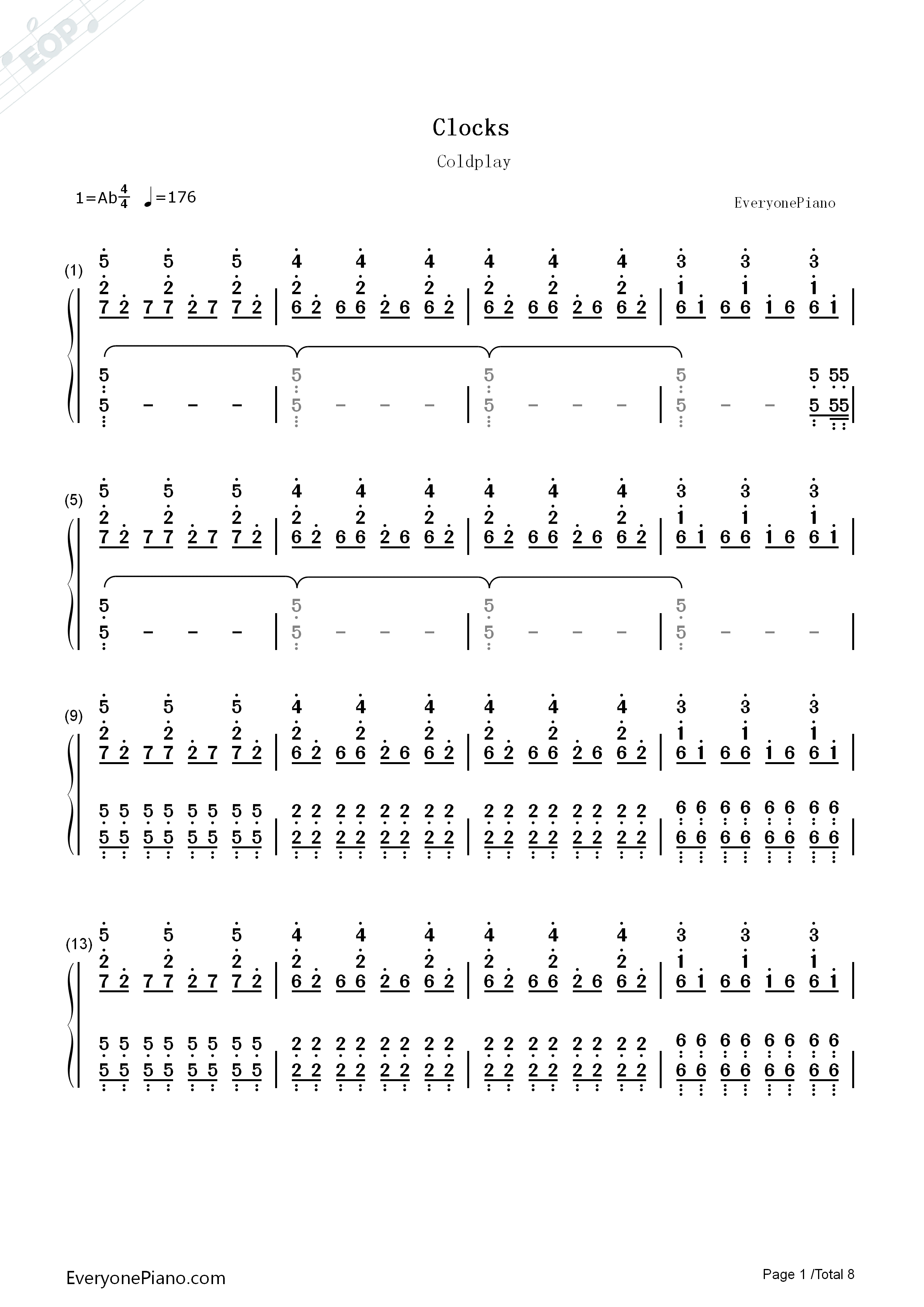 Clocks钢琴简谱_Coldplay演唱