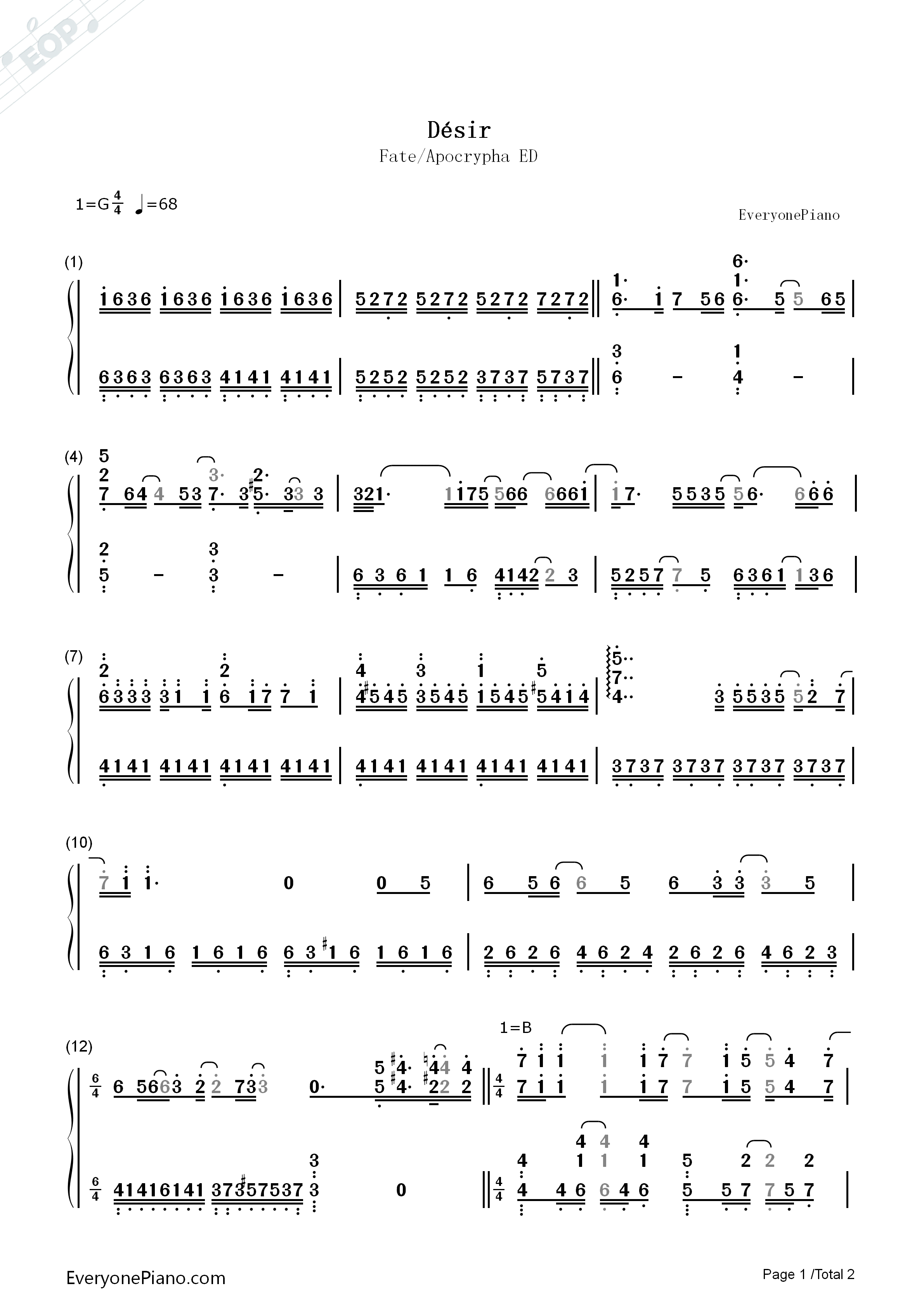 Désir钢琴简谱_GARNiDELiA演唱