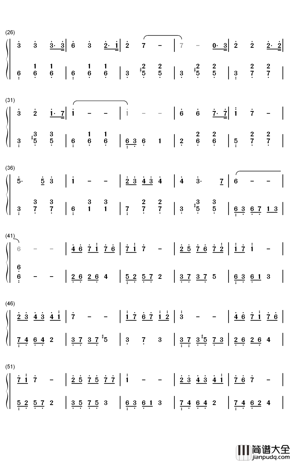 迷惑钢琴简谱_数字双手_叶炫清