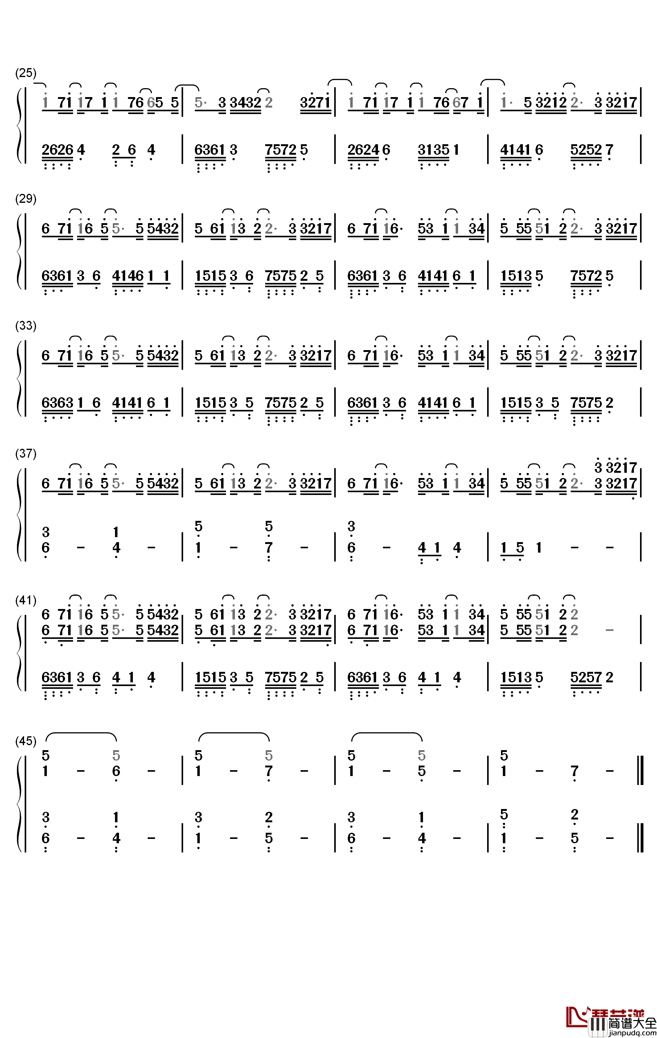 既视感钢琴简谱_数字双手_冯提莫