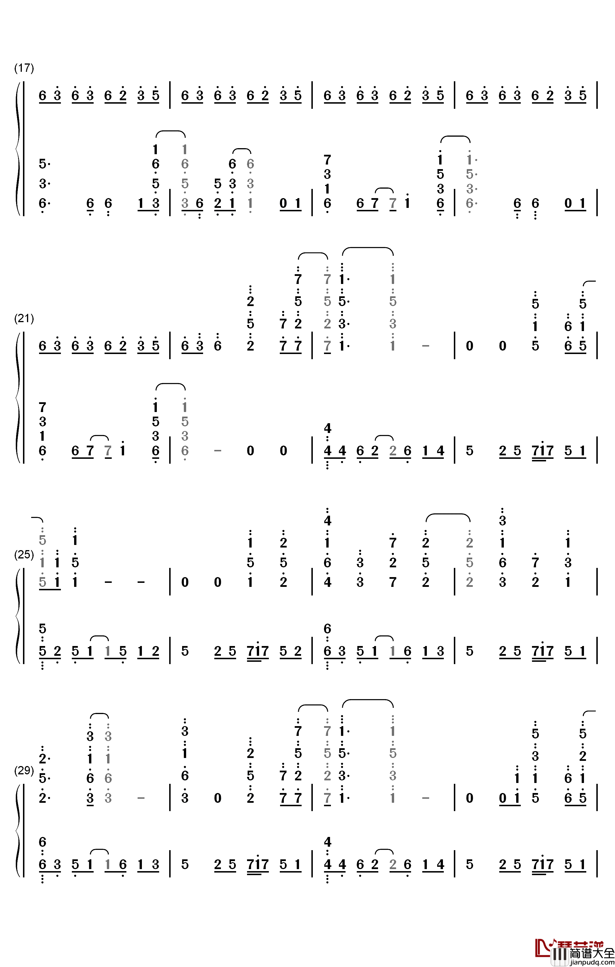 水槽钢琴简谱_数字双手_中岛爱