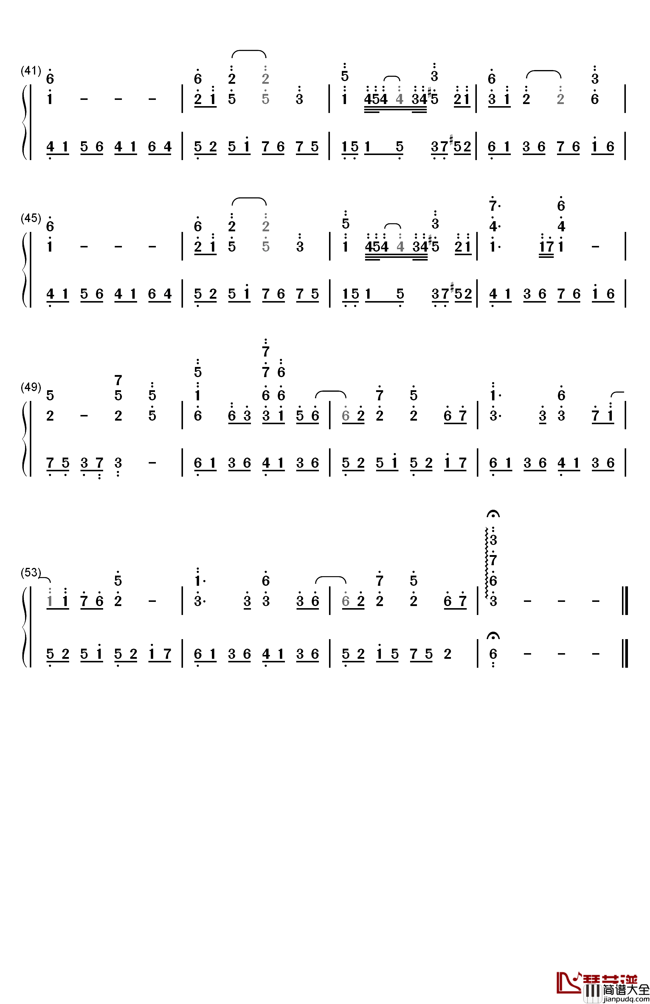 雲雀钢琴简谱_数字双手_ASCA