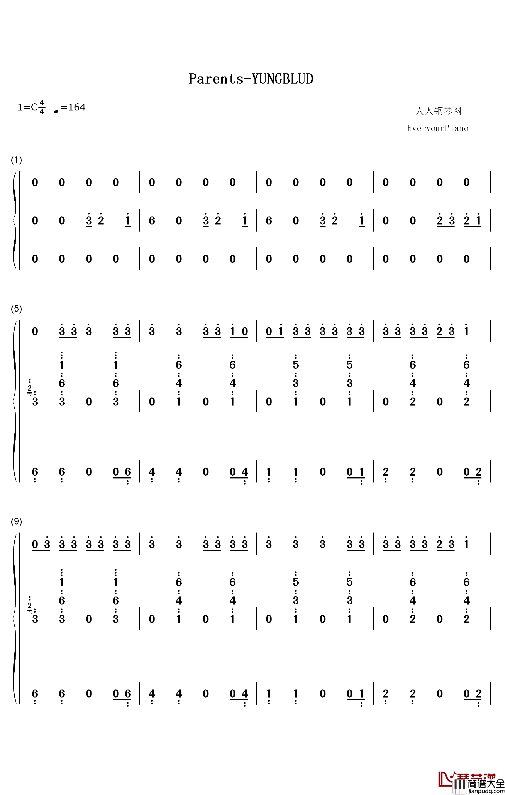 Parents钢琴简谱_数字双手_YUNGBLUD