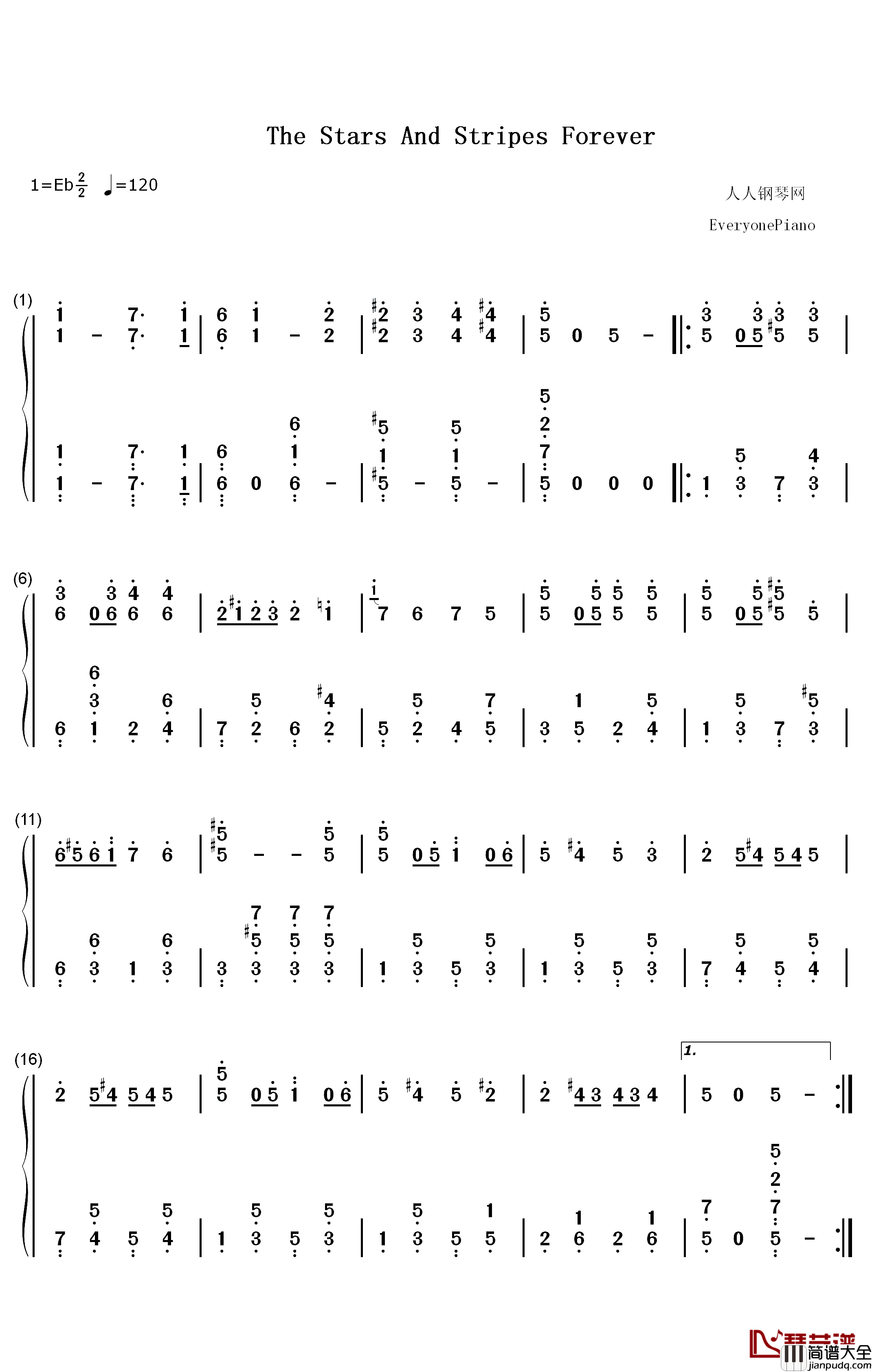 The_Stars_and_Stripes_Forever钢琴简谱_数字双手_John_Philip_Sousa