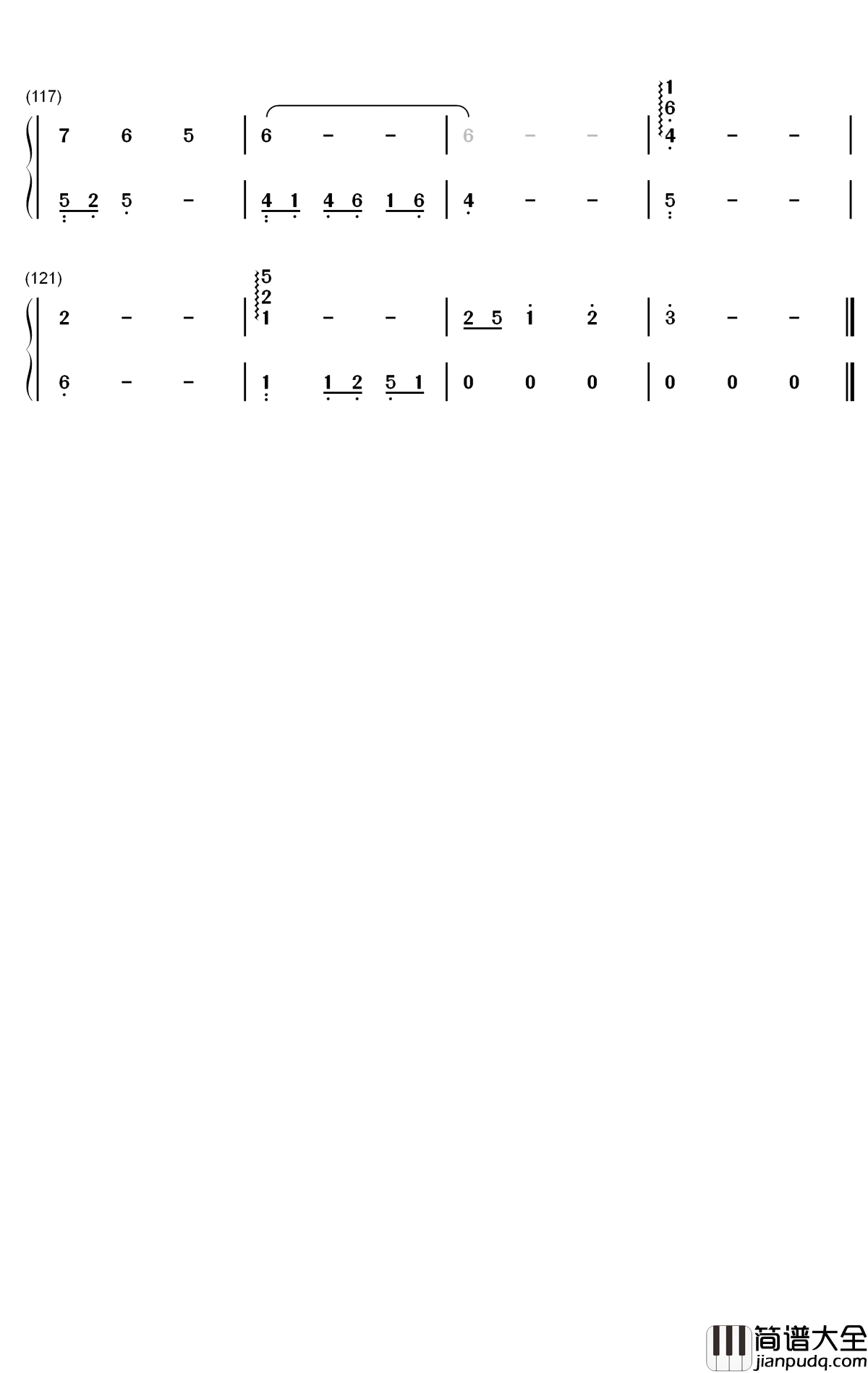 终于钢琴简谱_数字双手_双笙