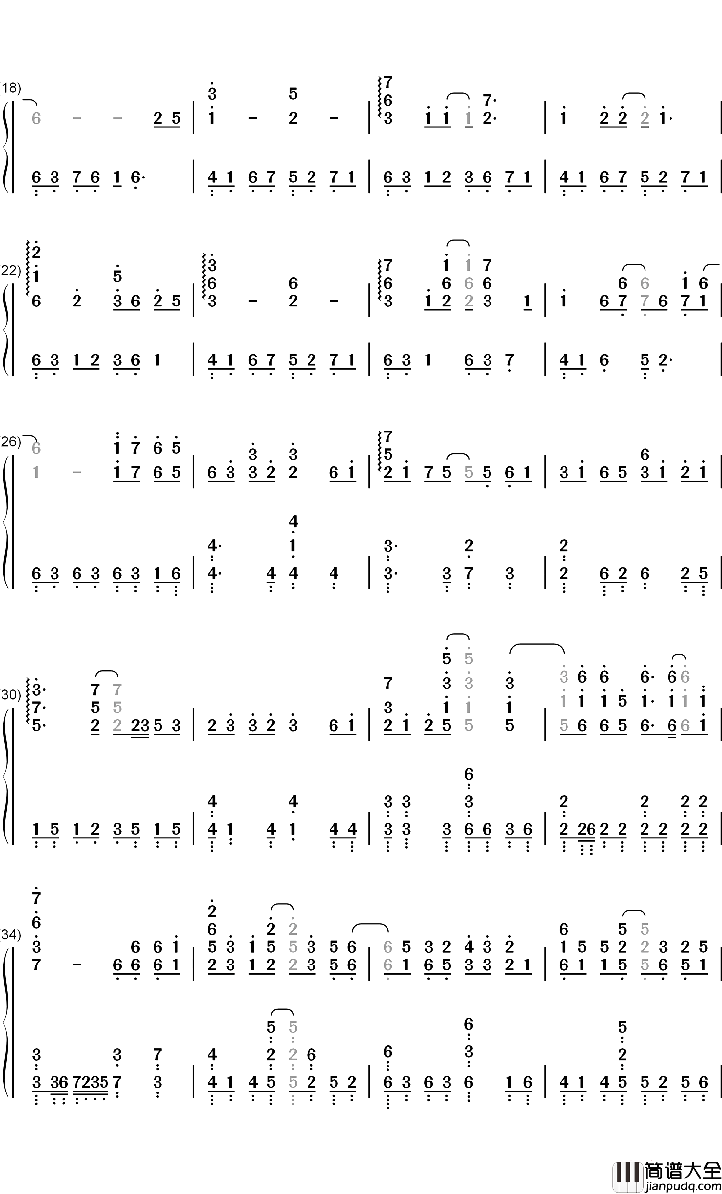 哪吒钢琴简谱_数字双手_贰婶