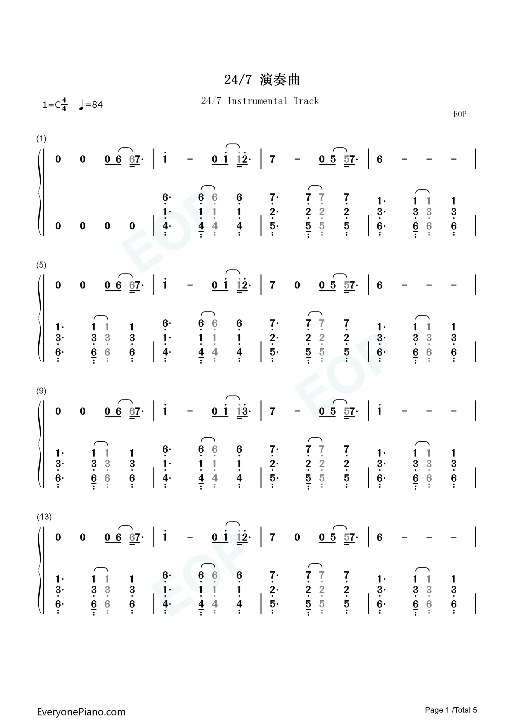 24_7_演奏曲钢琴简谱_Cagnet_キャグネット演唱