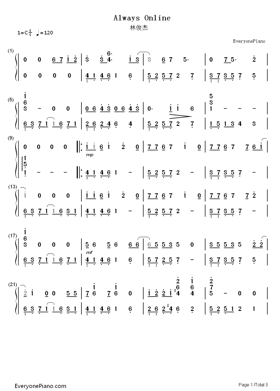 Always_Online钢琴简谱_林俊杰演唱