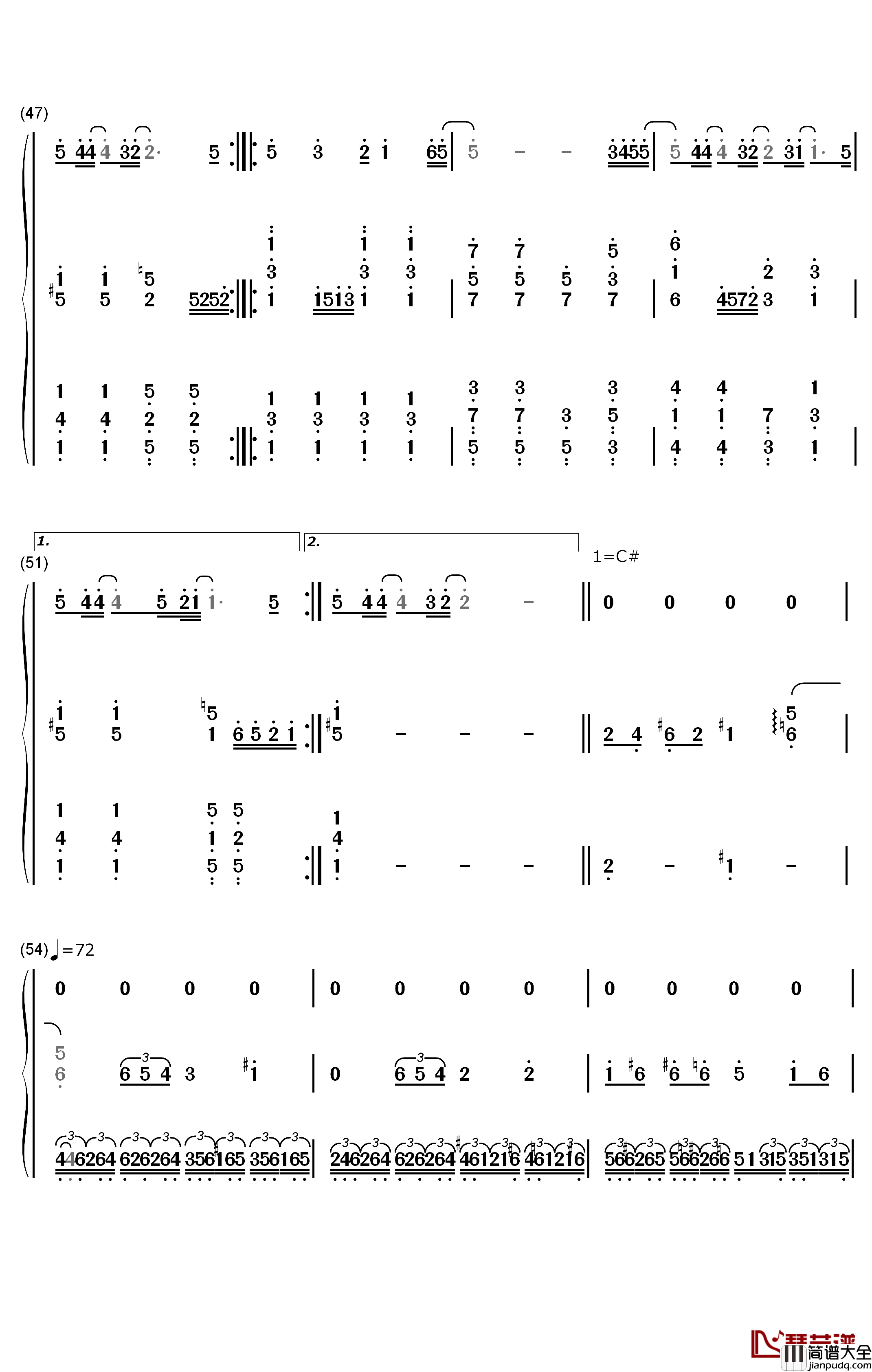 爱我还是他钢琴简谱_数字双手_陶喆