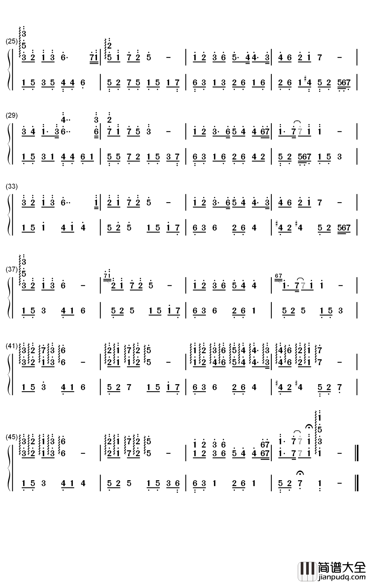 格桑花钢琴简谱_数字双手_赵海洋