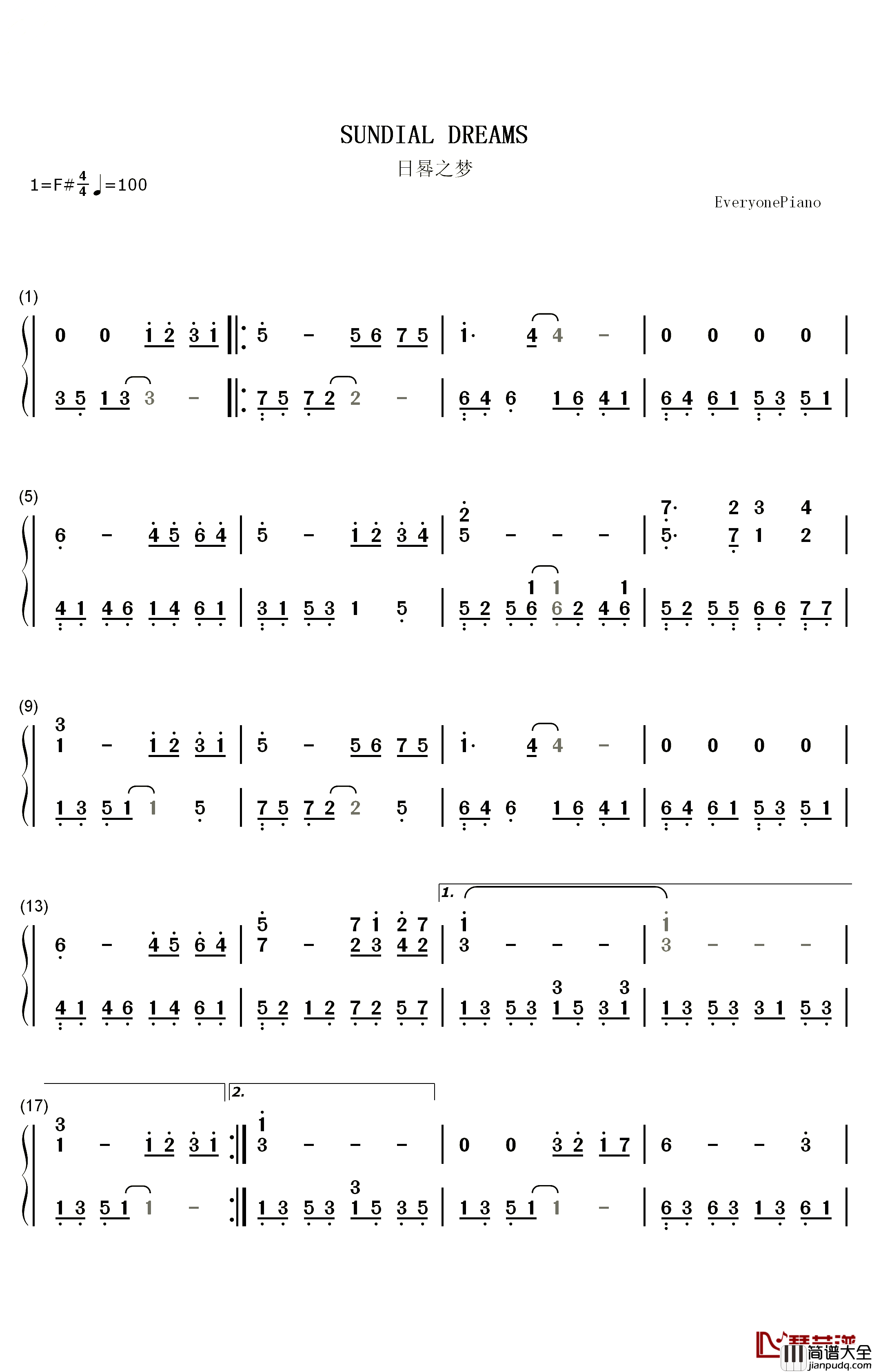 Sundial_Dreams钢琴简谱_数字双手_Kevin_Kern