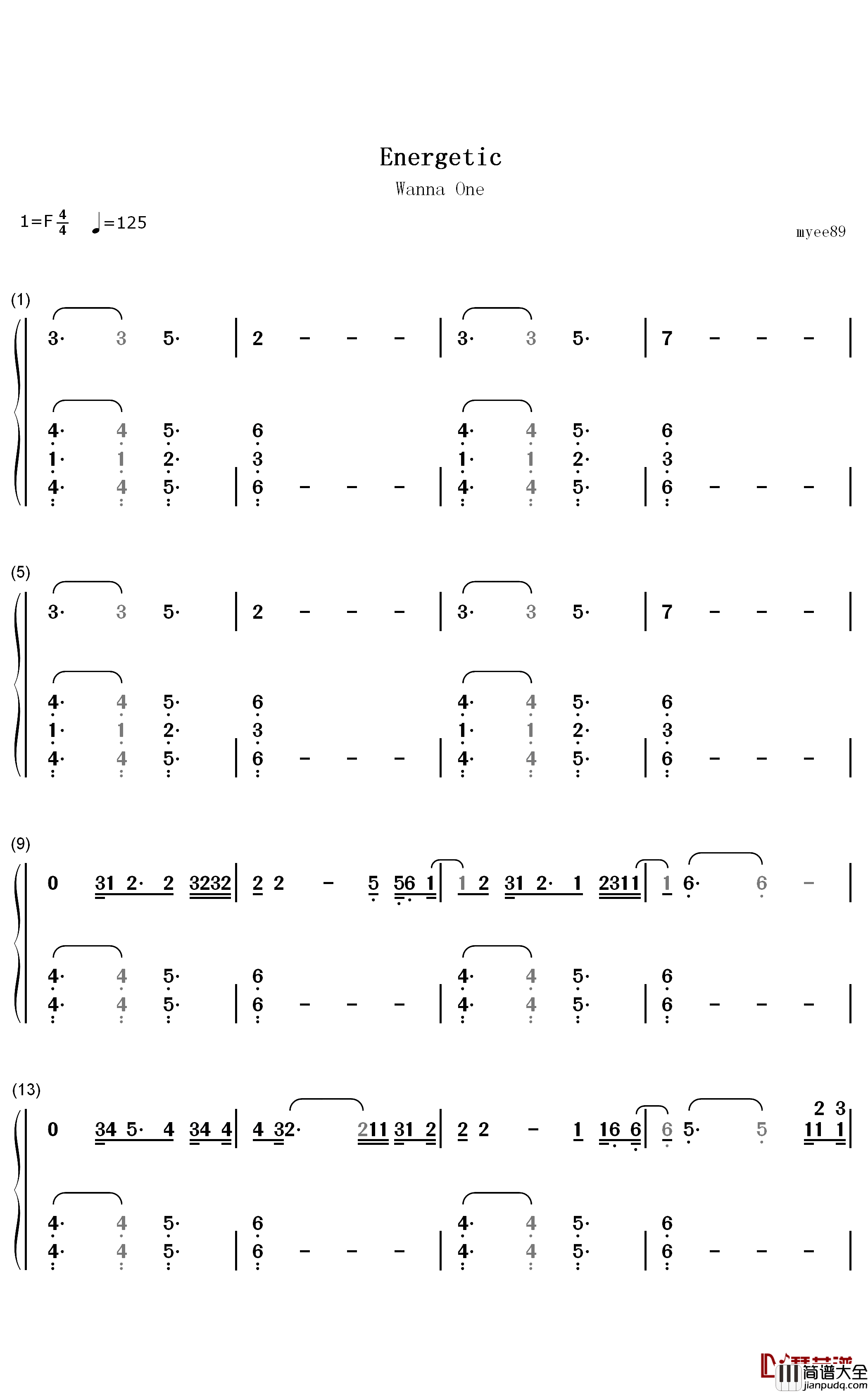 Energetic钢琴简谱_数字双手_Wanna_One