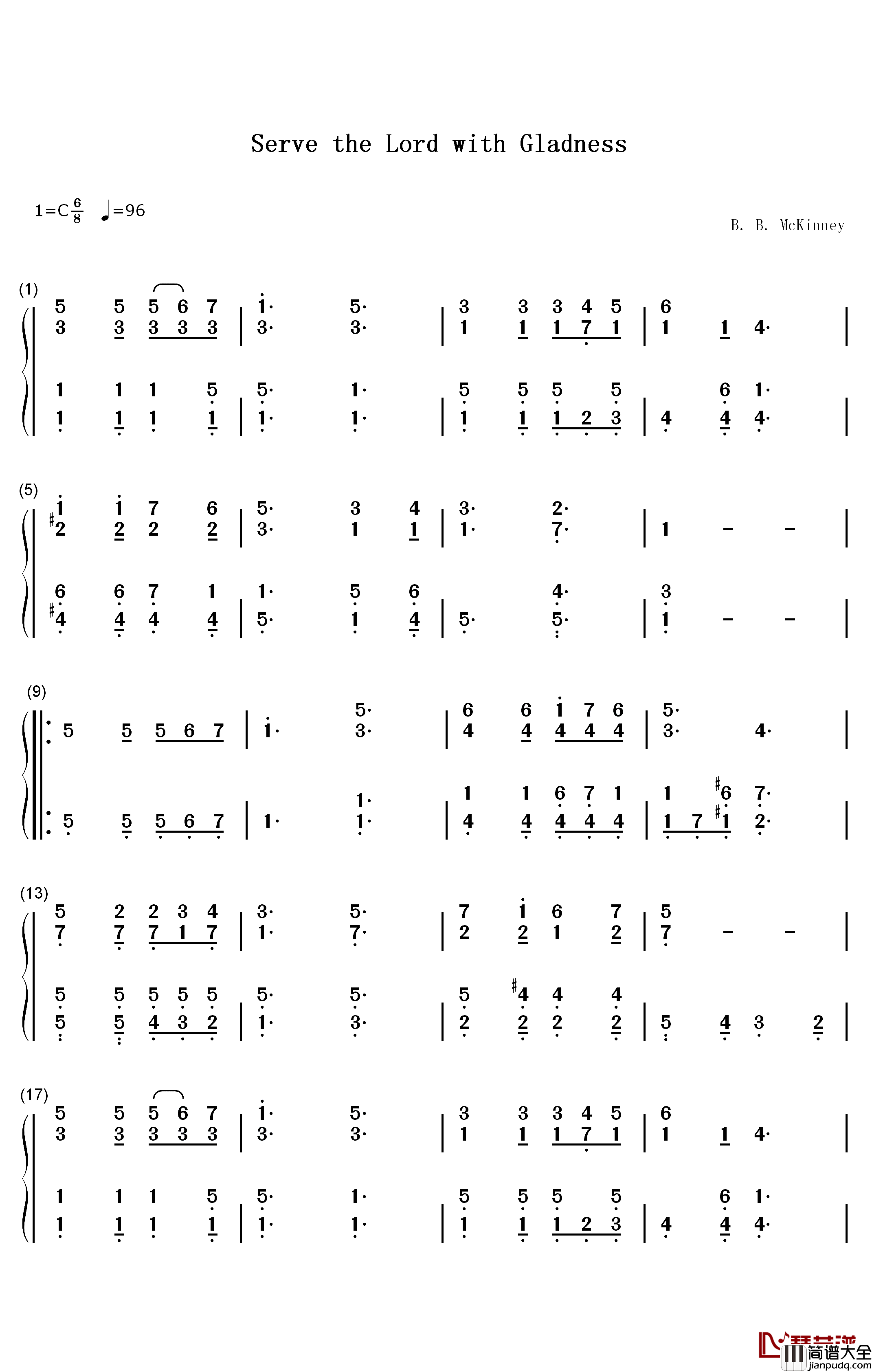 Serve_the_Lord_with_Gladness钢琴简谱_数字双手_B._B._McKinney