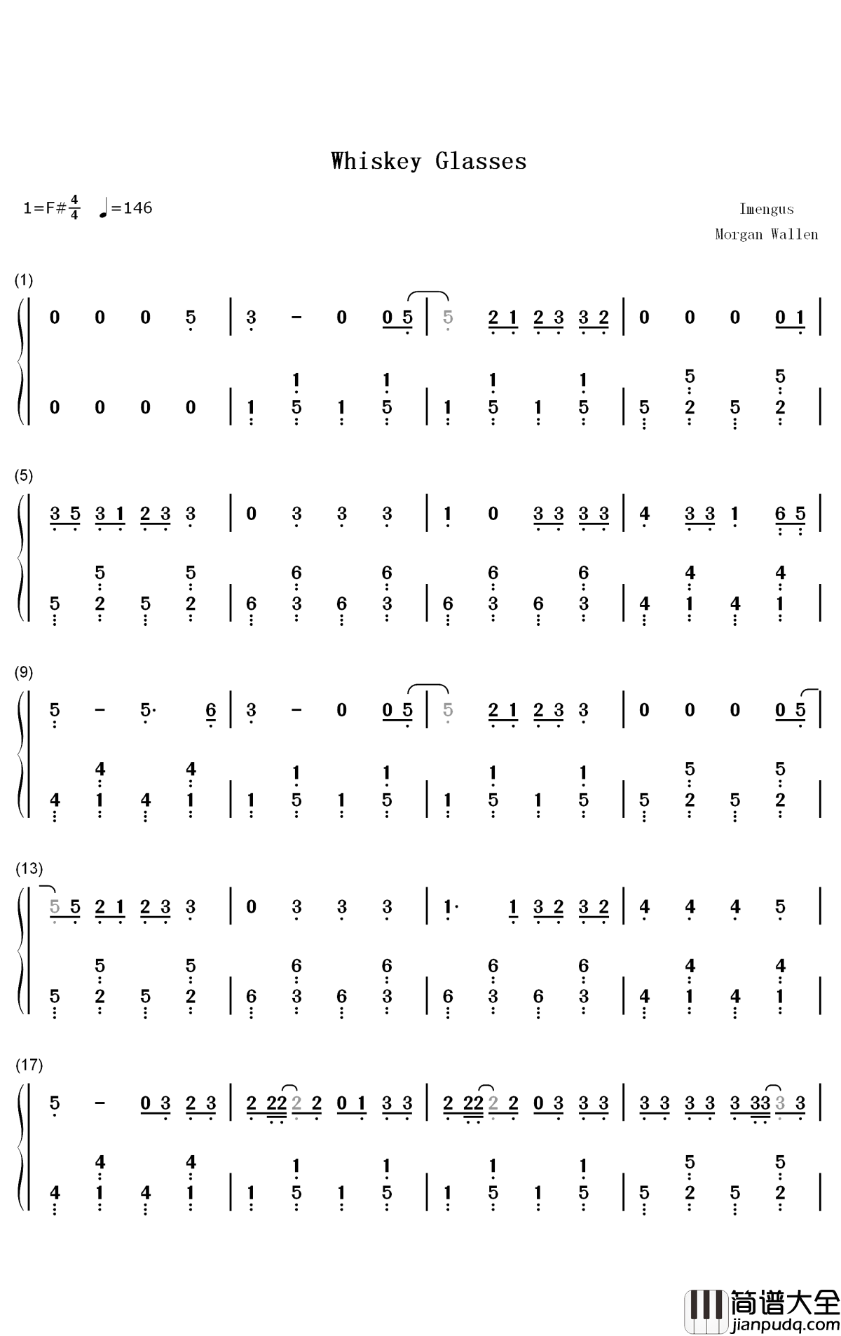 Whiskey_Glasses钢琴简谱_数字双手_Morgan_Wallen