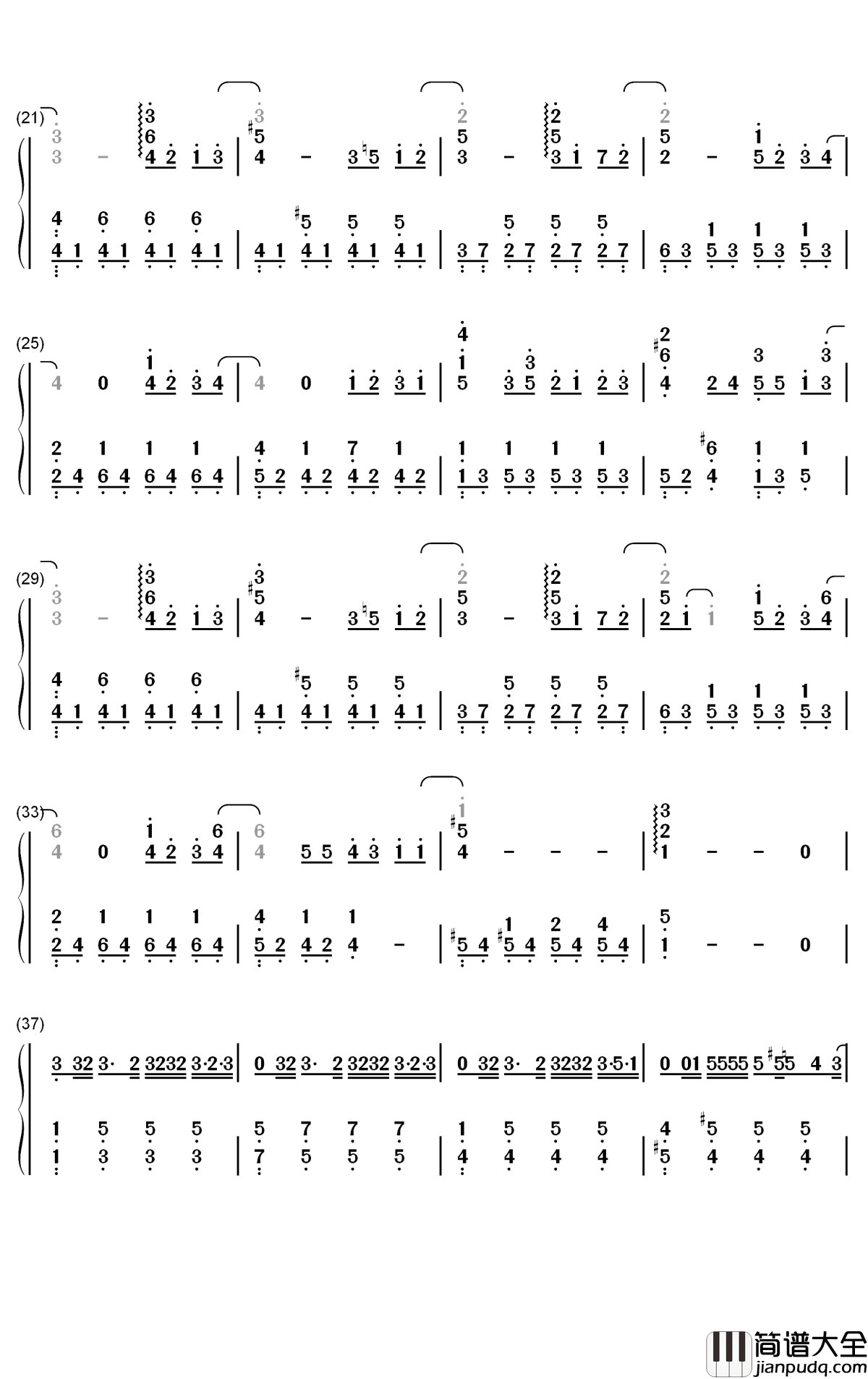 爱情废柴钢琴简谱_数字双手_周杰伦