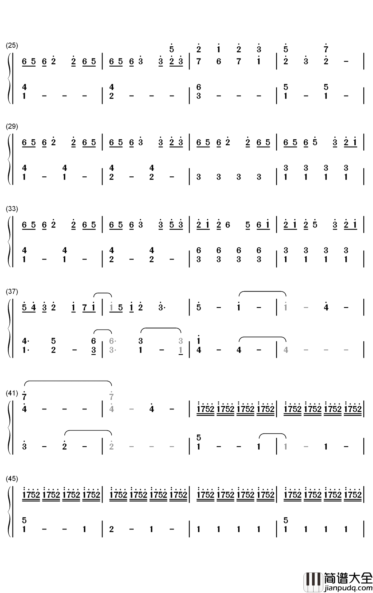 春弦钢琴简谱_数字双手_横山克