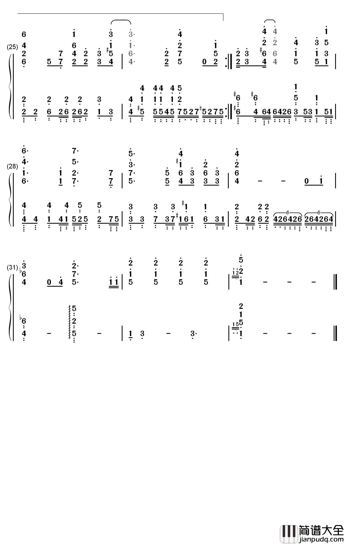 夜空钢琴简谱_数字双手_铃木实里