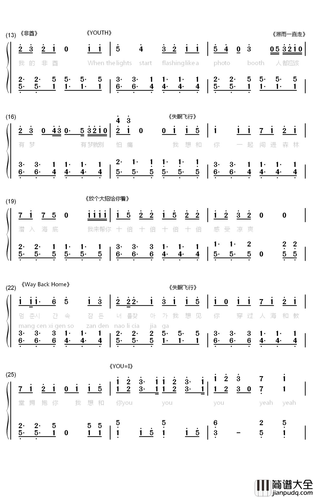 2019无敌大串烧钢琴简谱_数字双手_汽水小弟