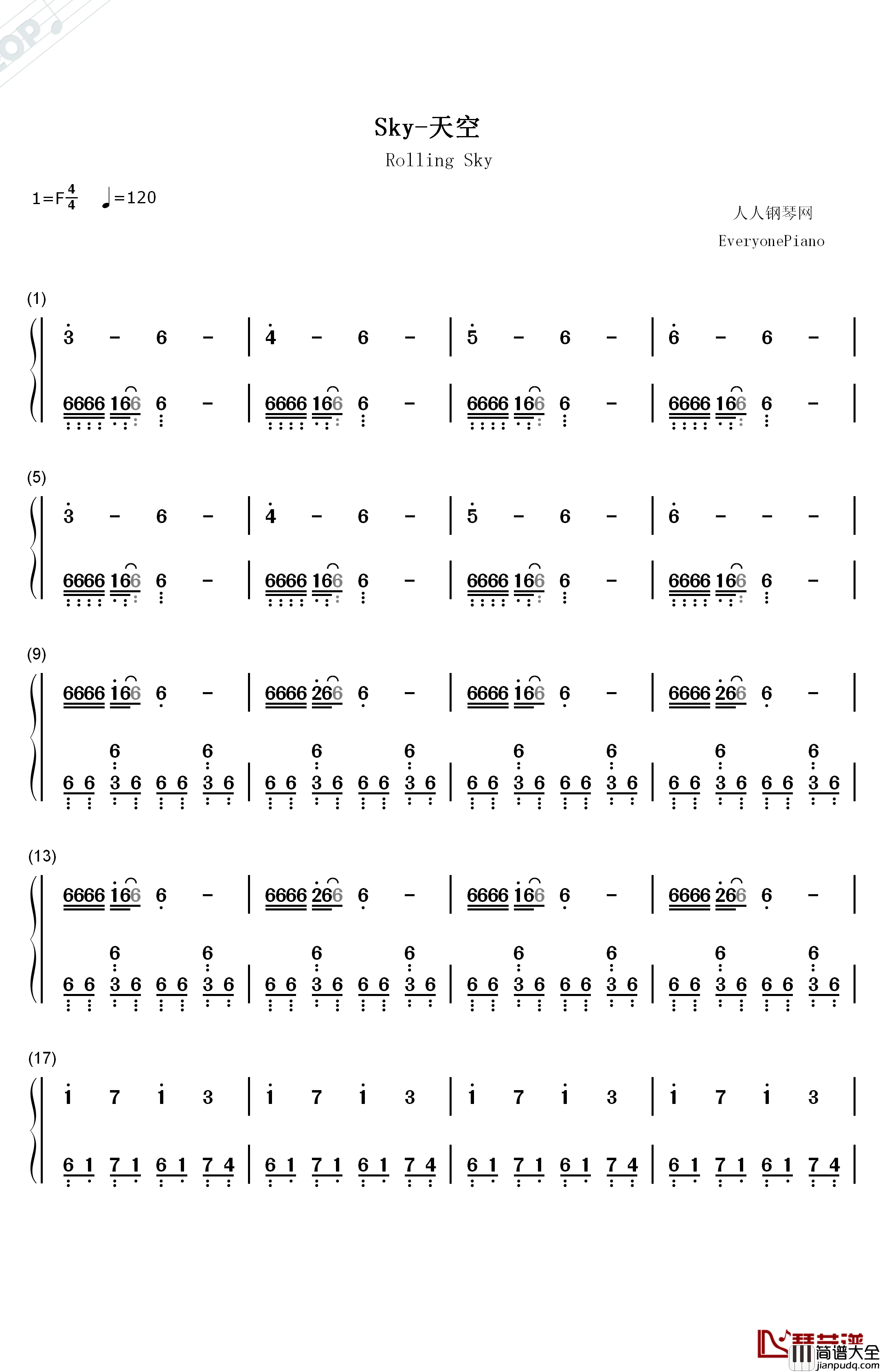 Sky钢琴简谱_数字双手_猎豹移动公司