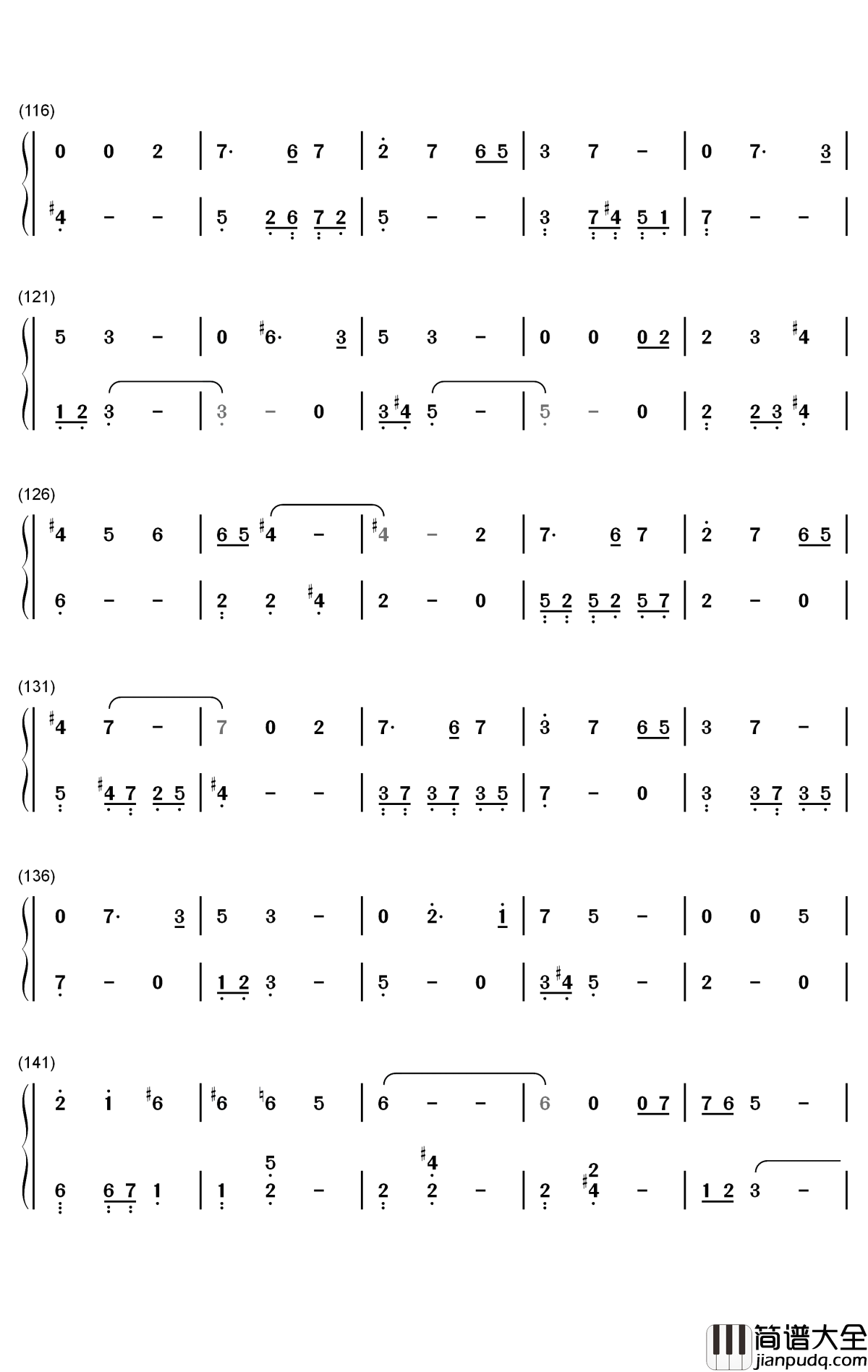 满足钢琴简谱_数字双手_肖战