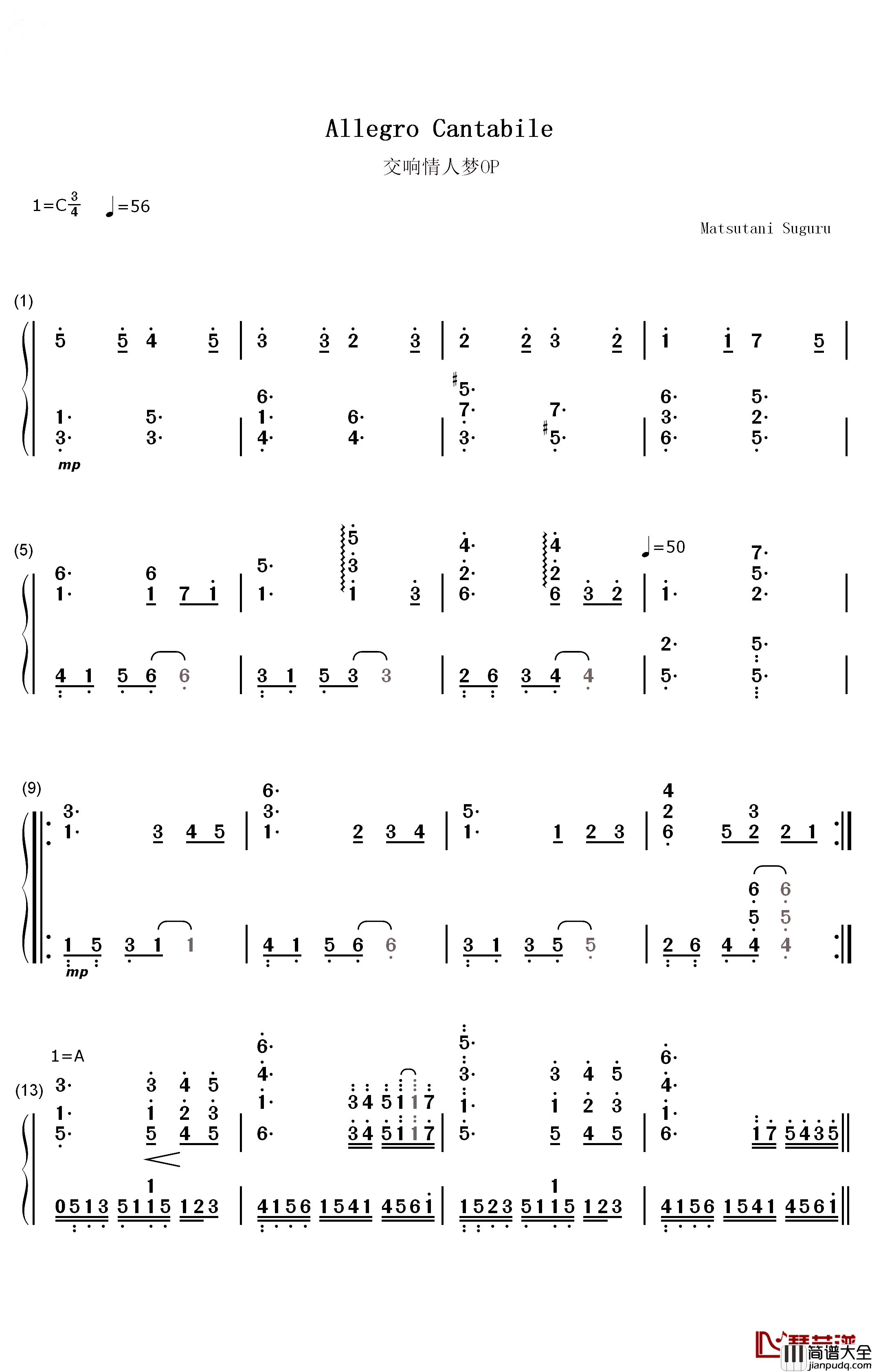 Allegro_Cantabile钢琴简谱_数字双手_SUEMITSU/_THE_SUEMITH