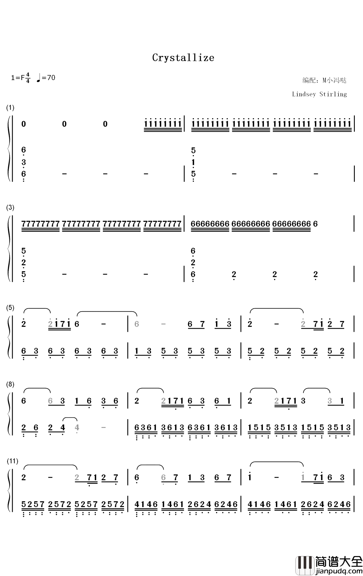 Crystallize钢琴简谱_数字双手_Lindsey_Stirling