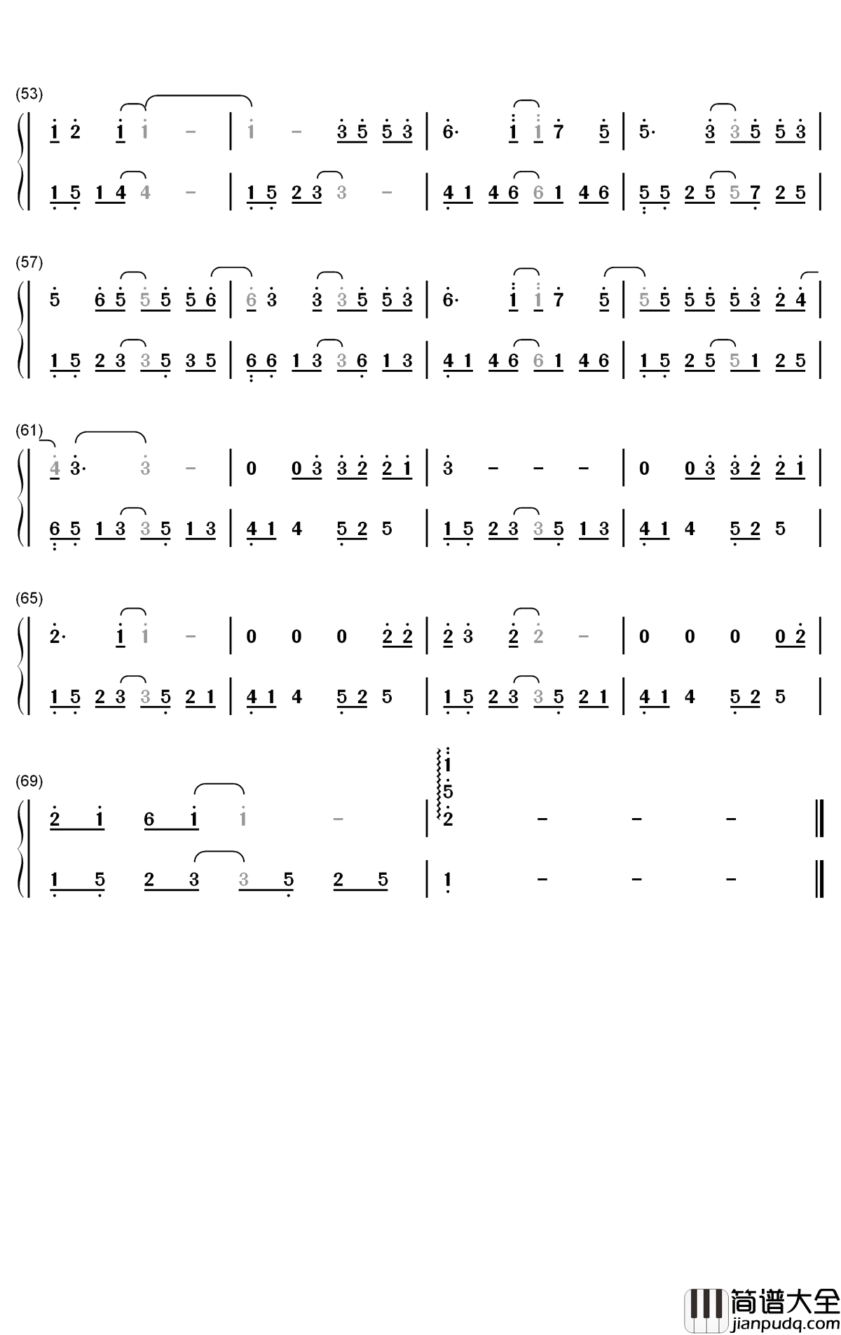 相隔千里钢琴简谱_数字双手_音素萱萱