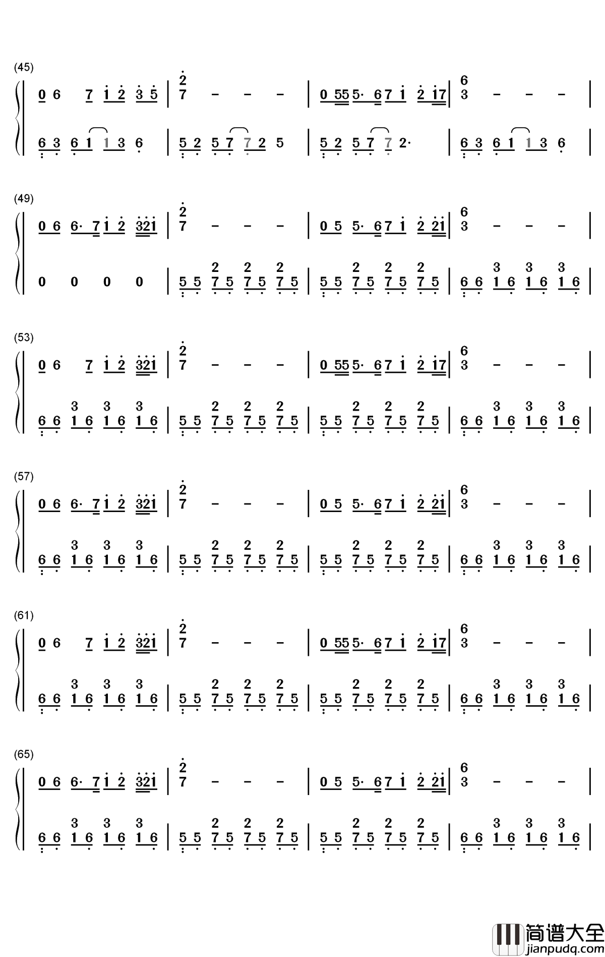 画钢琴简谱_数字双手_赵雷