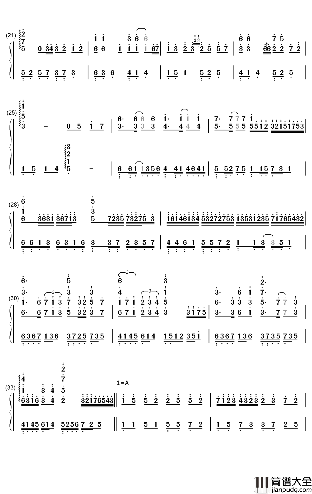 没有头绪钢琴简谱_数字双手_初学者