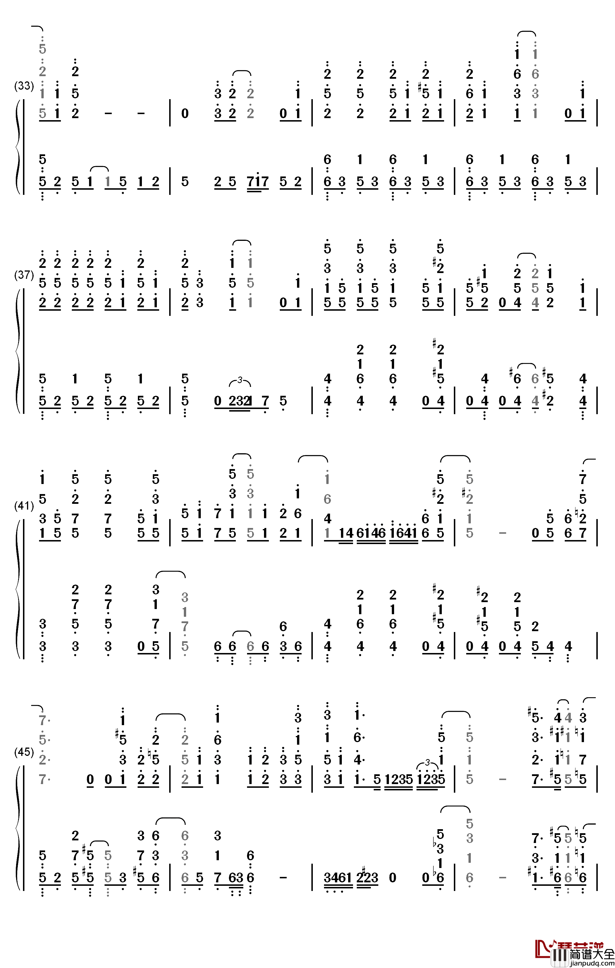 水槽钢琴简谱_数字双手_中岛爱