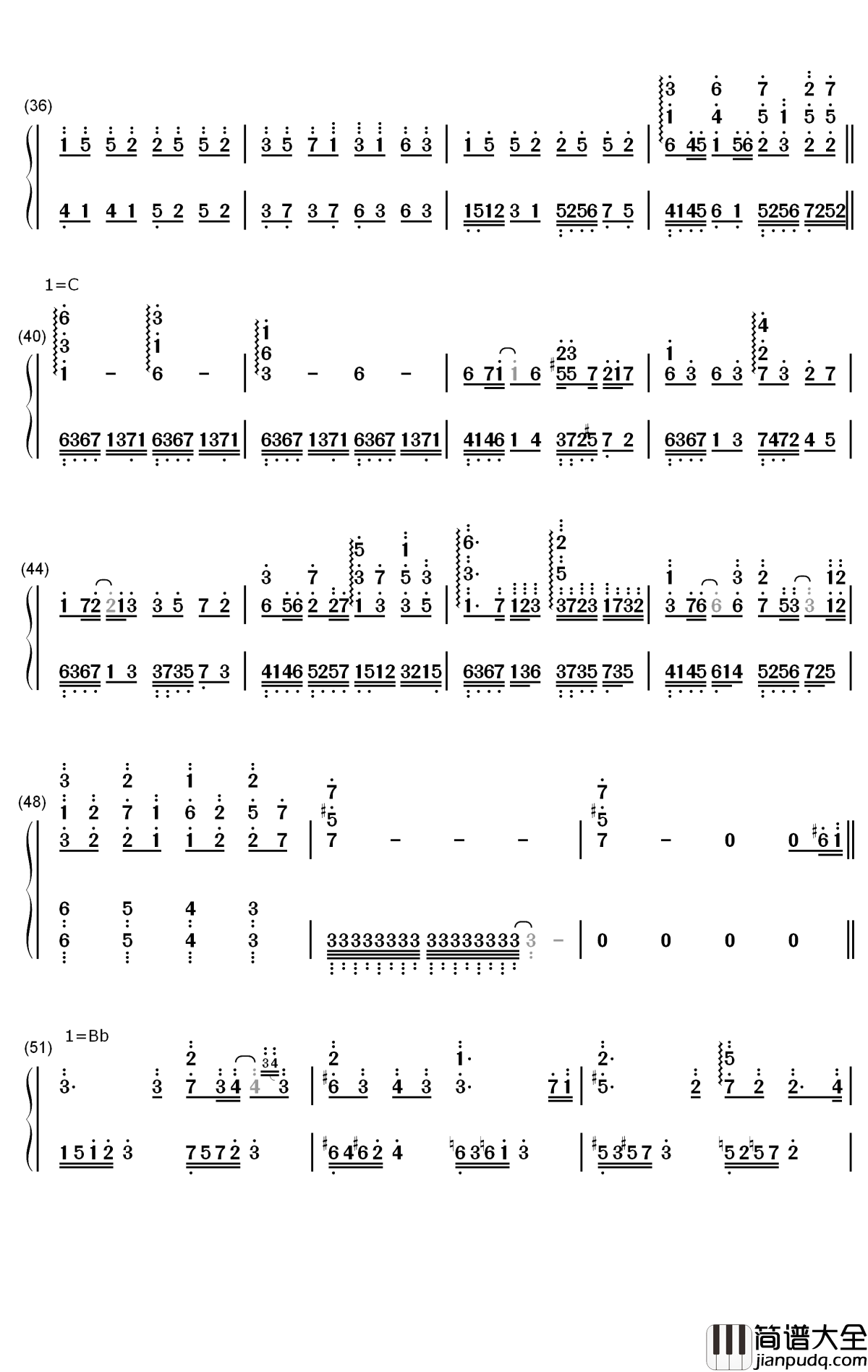 没有头绪钢琴简谱_数字双手_初学者