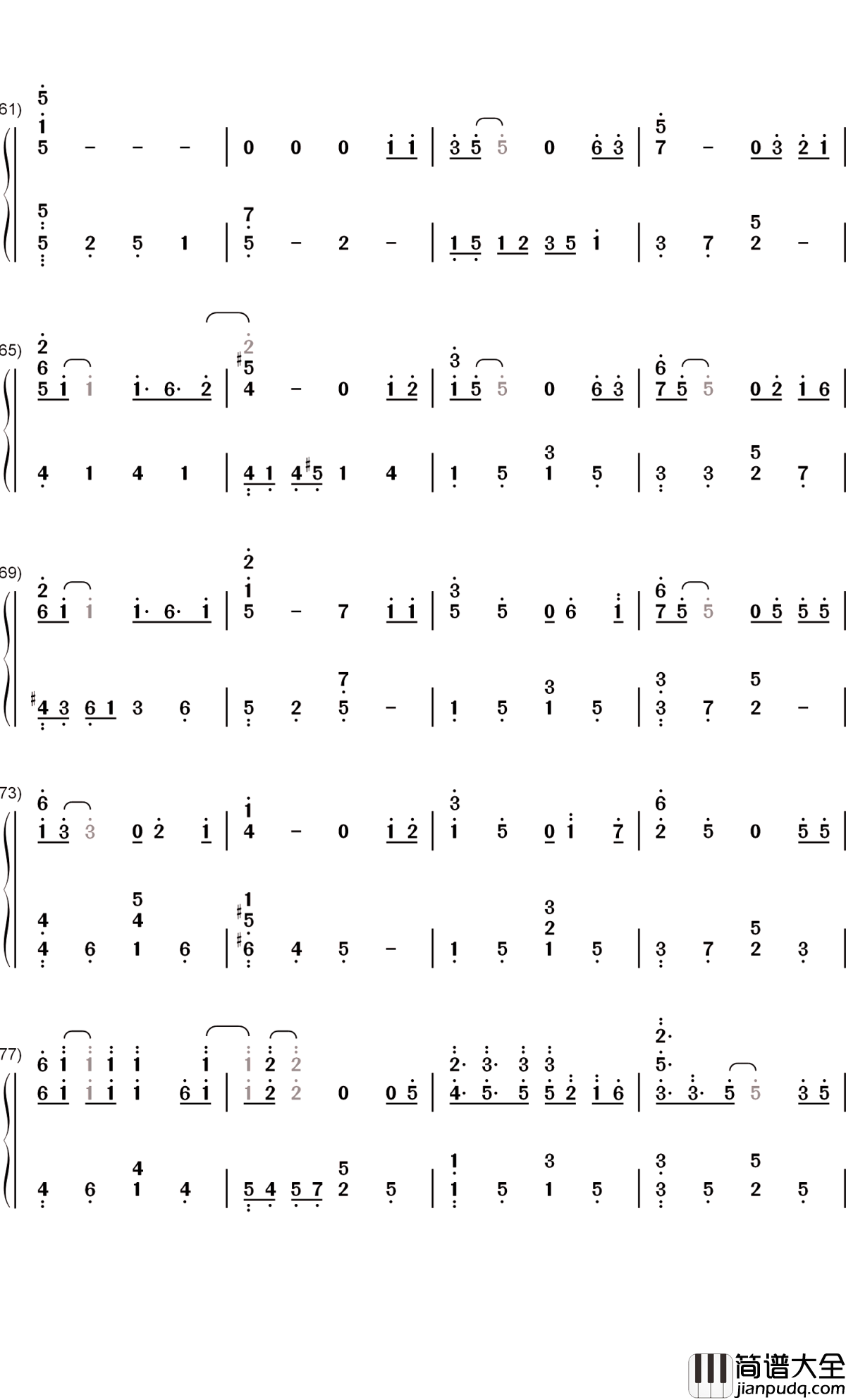 倾城钢琴简谱_数字双手_陈奕迅