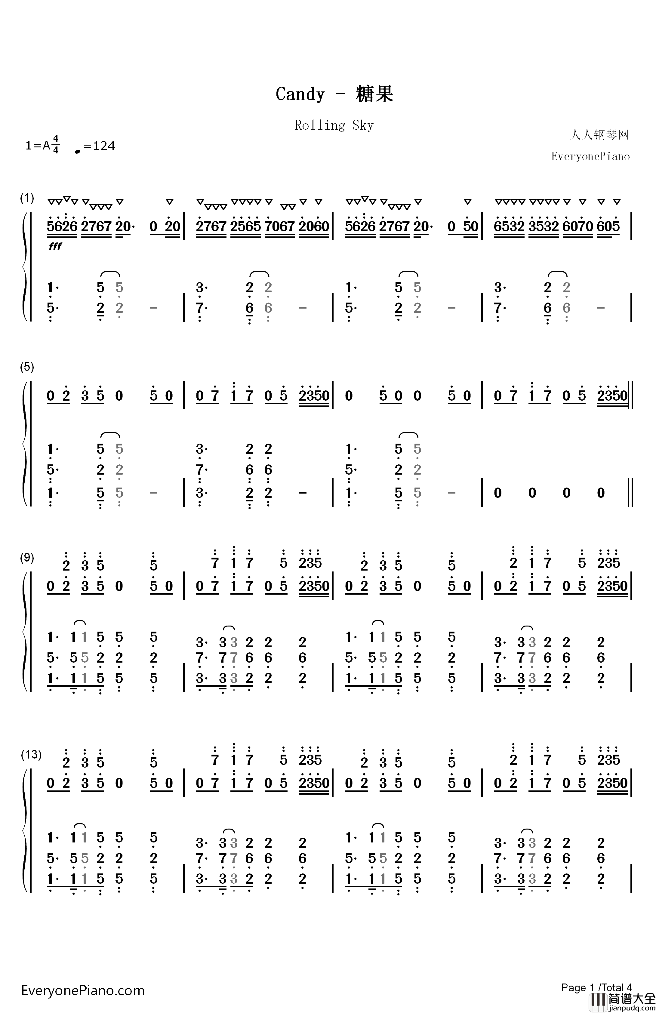 Candy钢琴简谱_数字双手_猎豹移动公司
