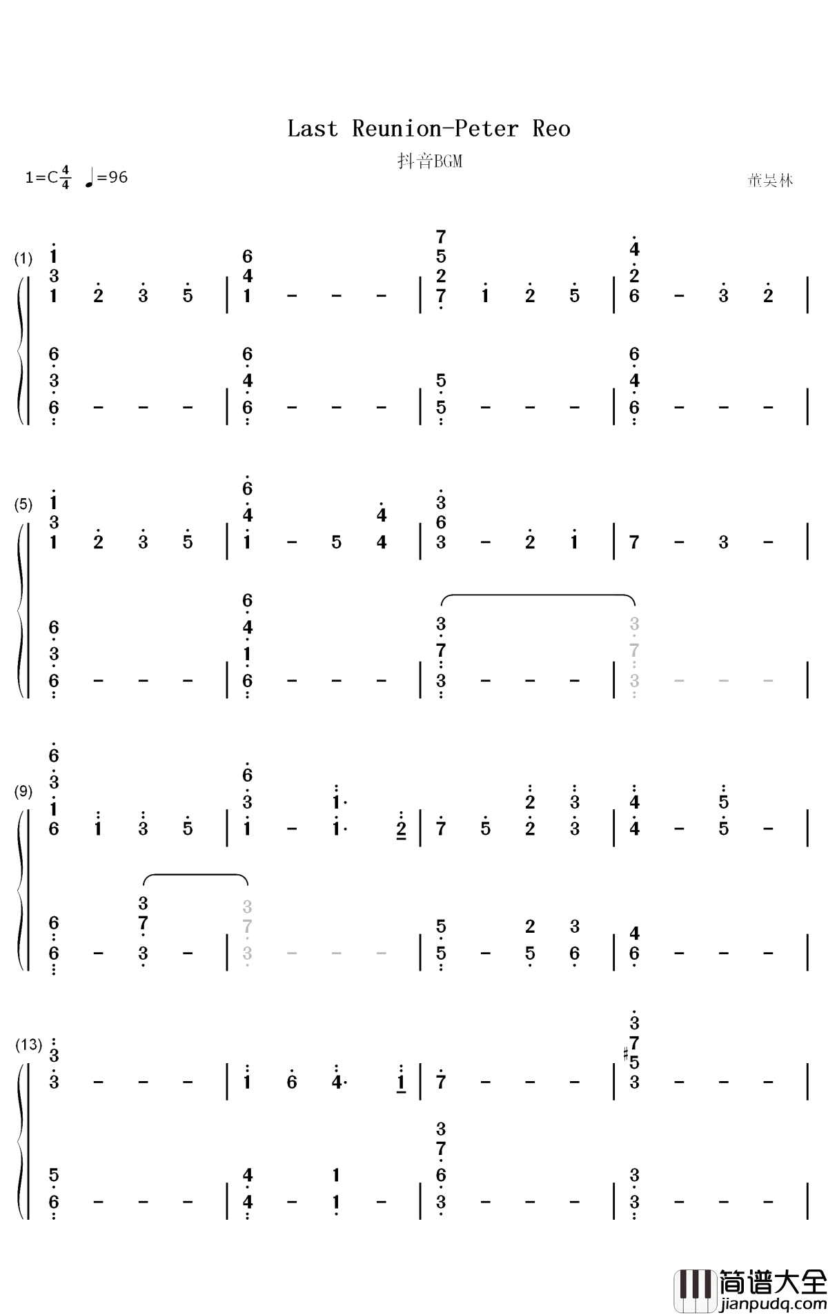 Last_Reunion钢琴简谱_数字双手_Peter_Reo