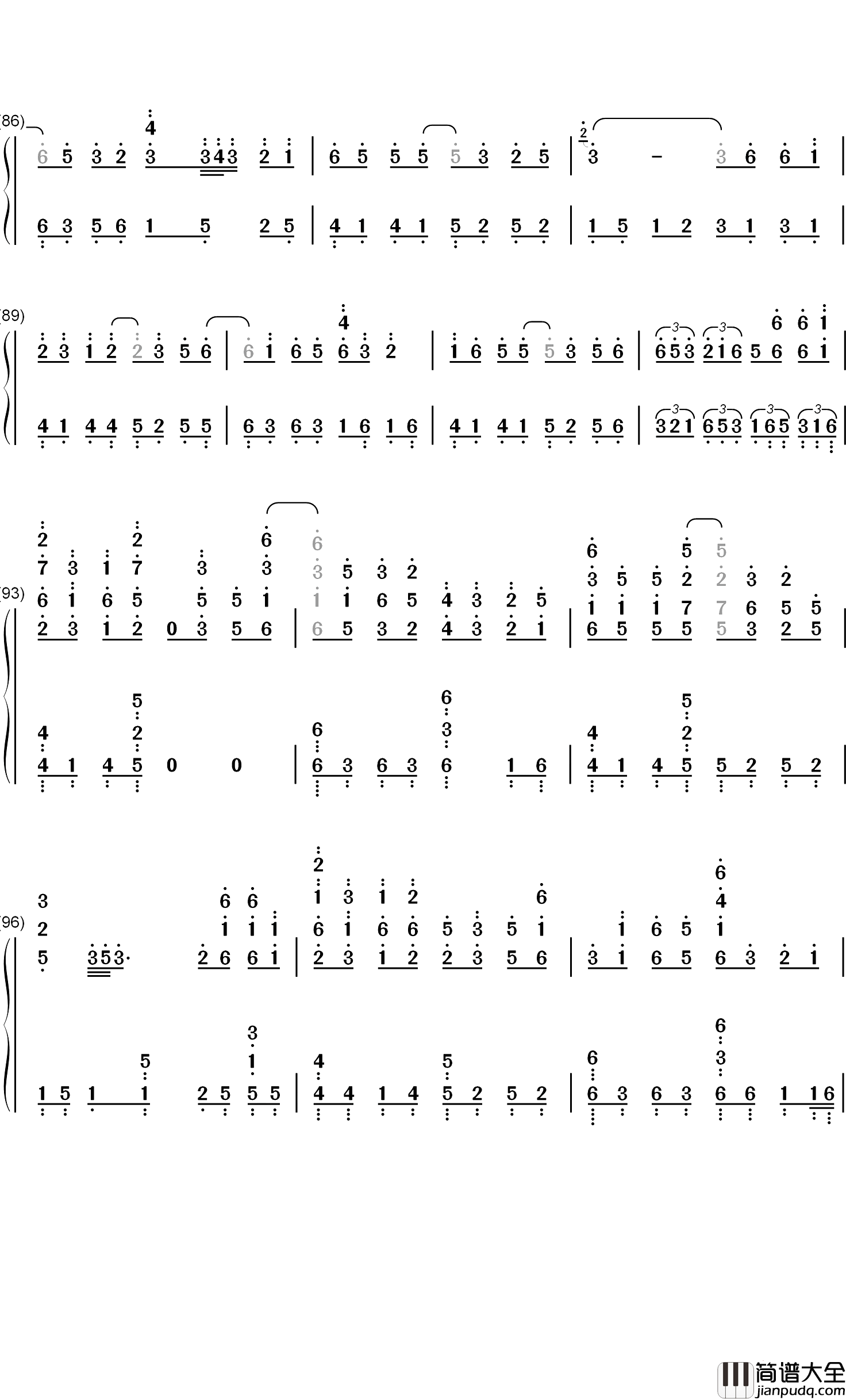 哪吒钢琴简谱_数字双手_贰婶