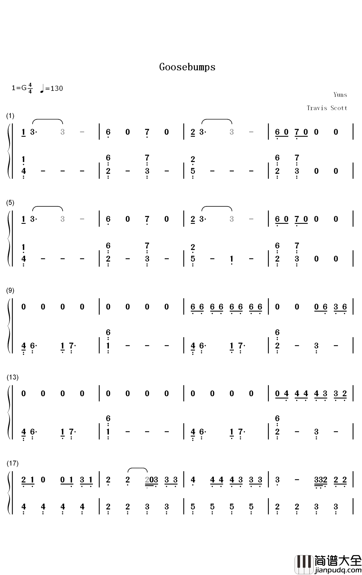 Goosebumps钢琴简谱_数字双手_Travis_Scott_Kendrick_Lamar