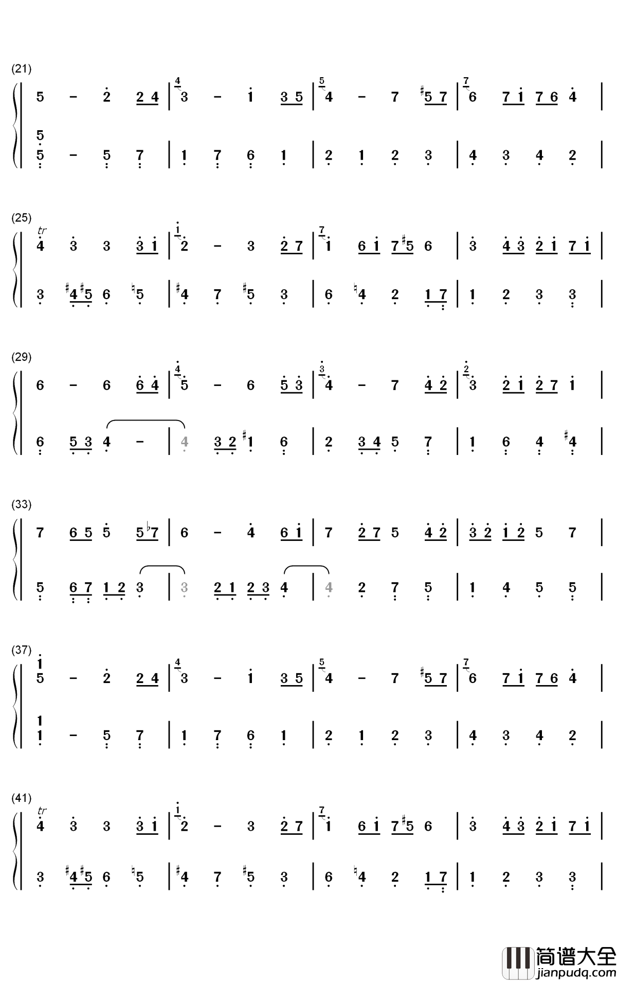 BWV_1068简谱_巴赫歌曲_数字双手曲谱