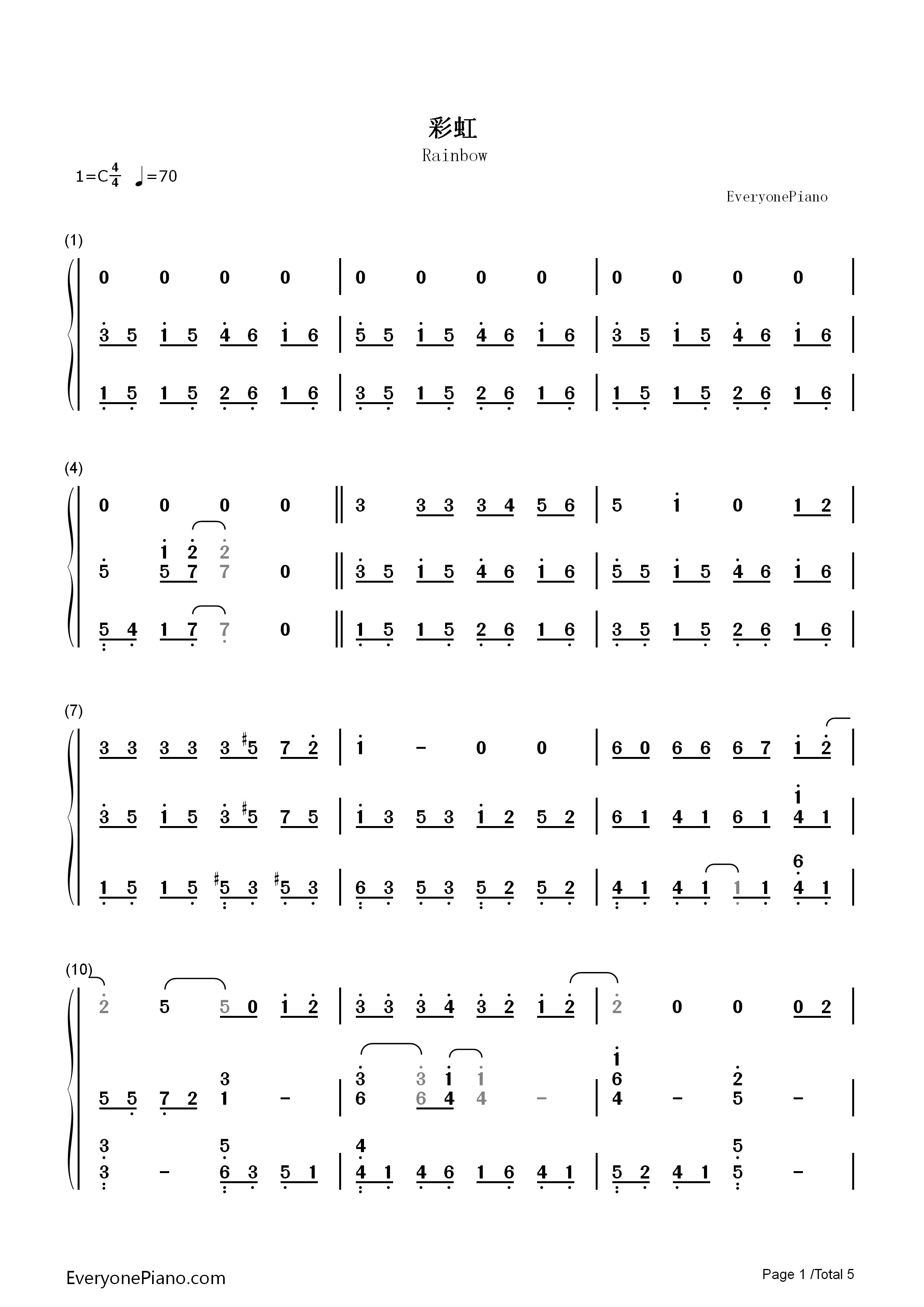 彩虹伴奏版钢琴简谱_周杰伦演唱