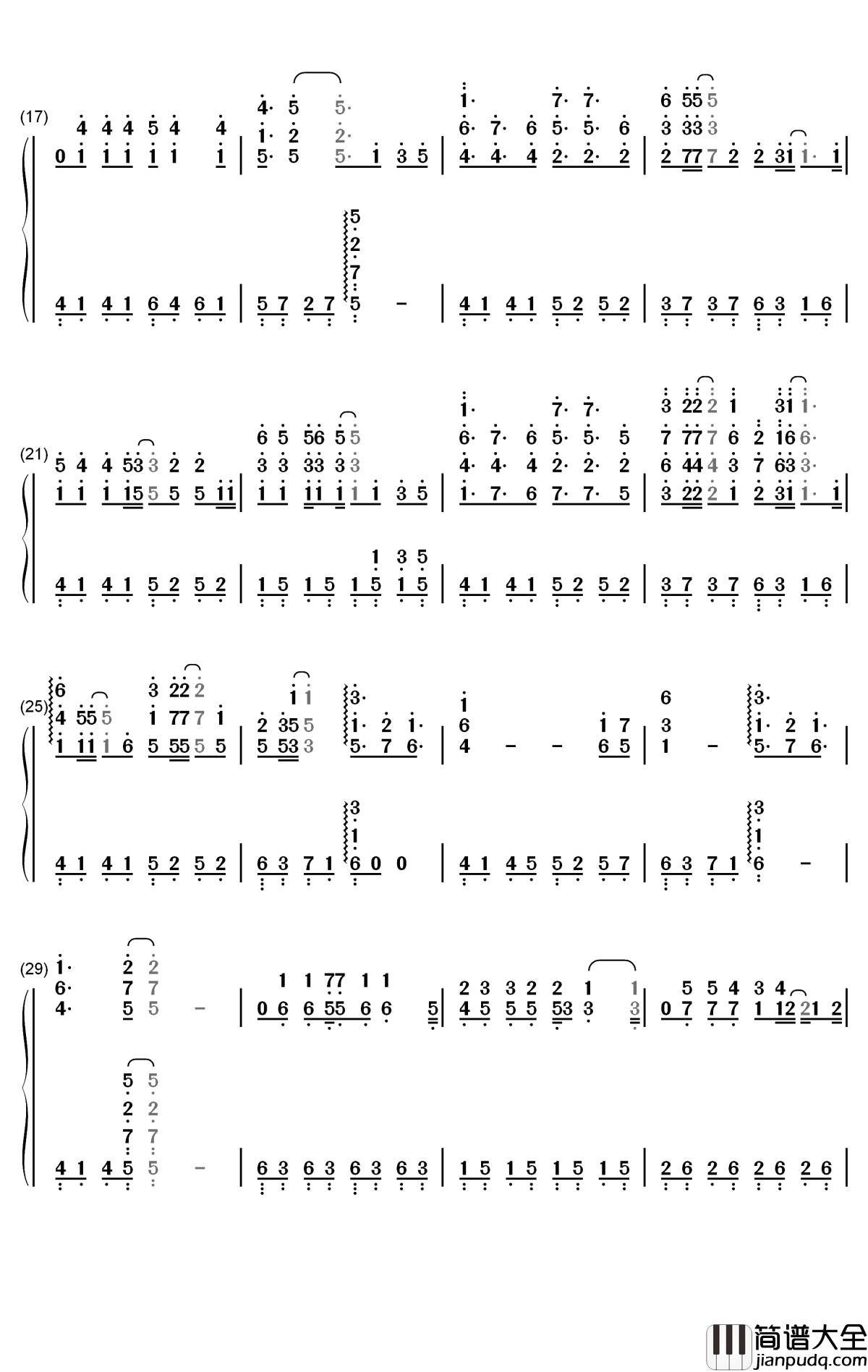 用心把天空锁住钢琴简谱_数字双手_DEW_the_star_5