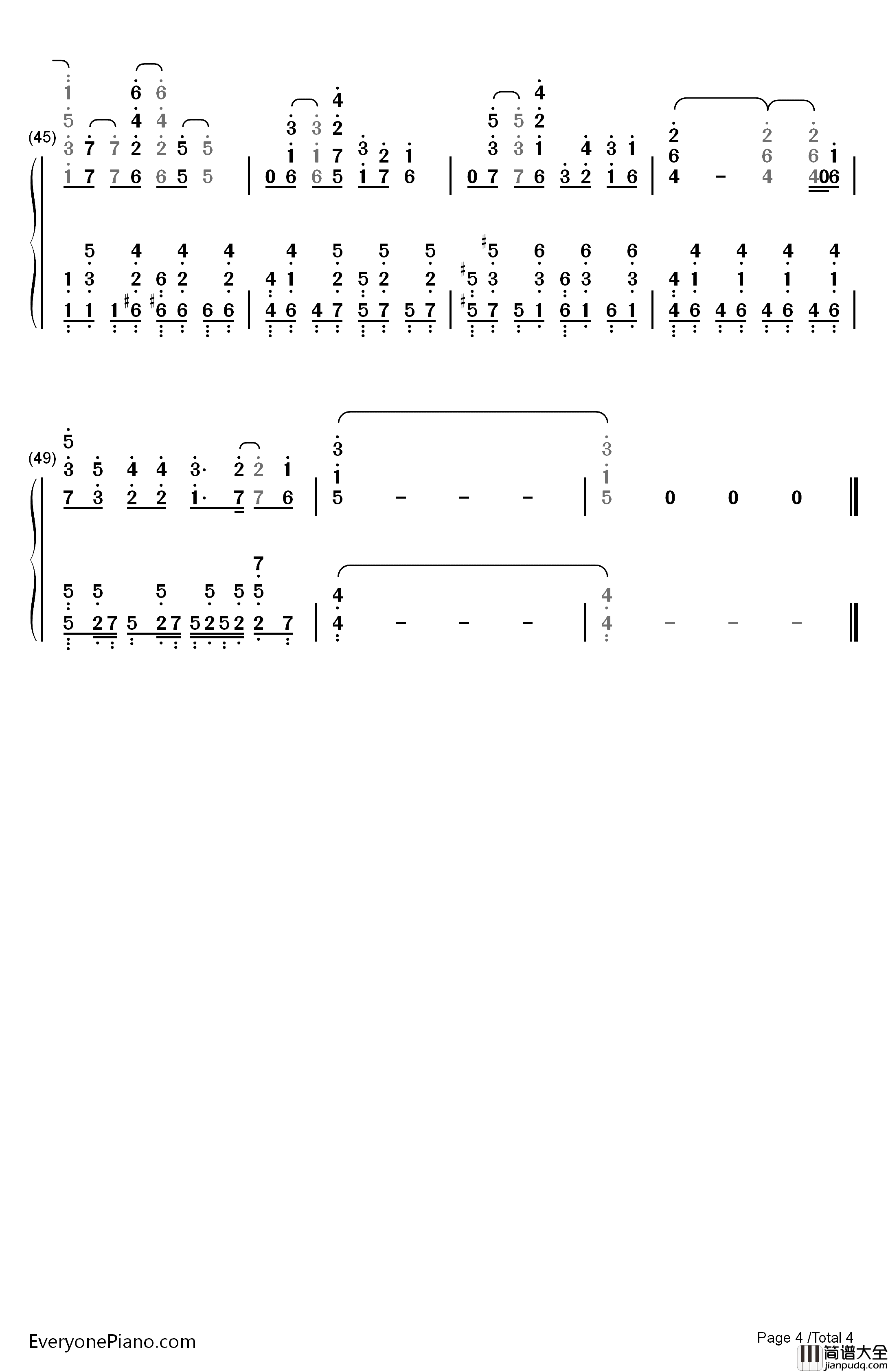 ダイスキ钢琴简谱_数字双手_大桥彩香